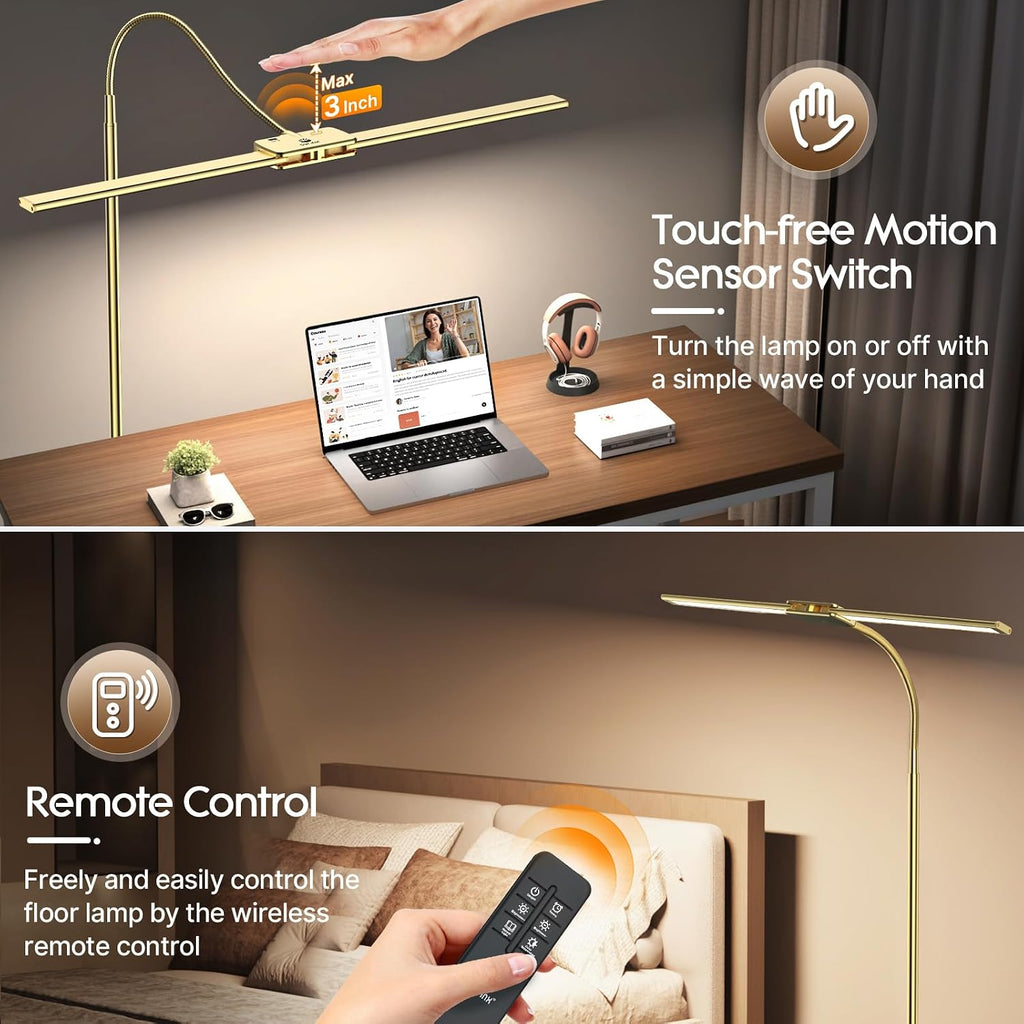 Syrinx LED Floor Lamp, 18W 2000LM Bright Reading Floor Lamp for Office, Gesture & Remote Control, Dual Head Gooseneck Standing Lamp…