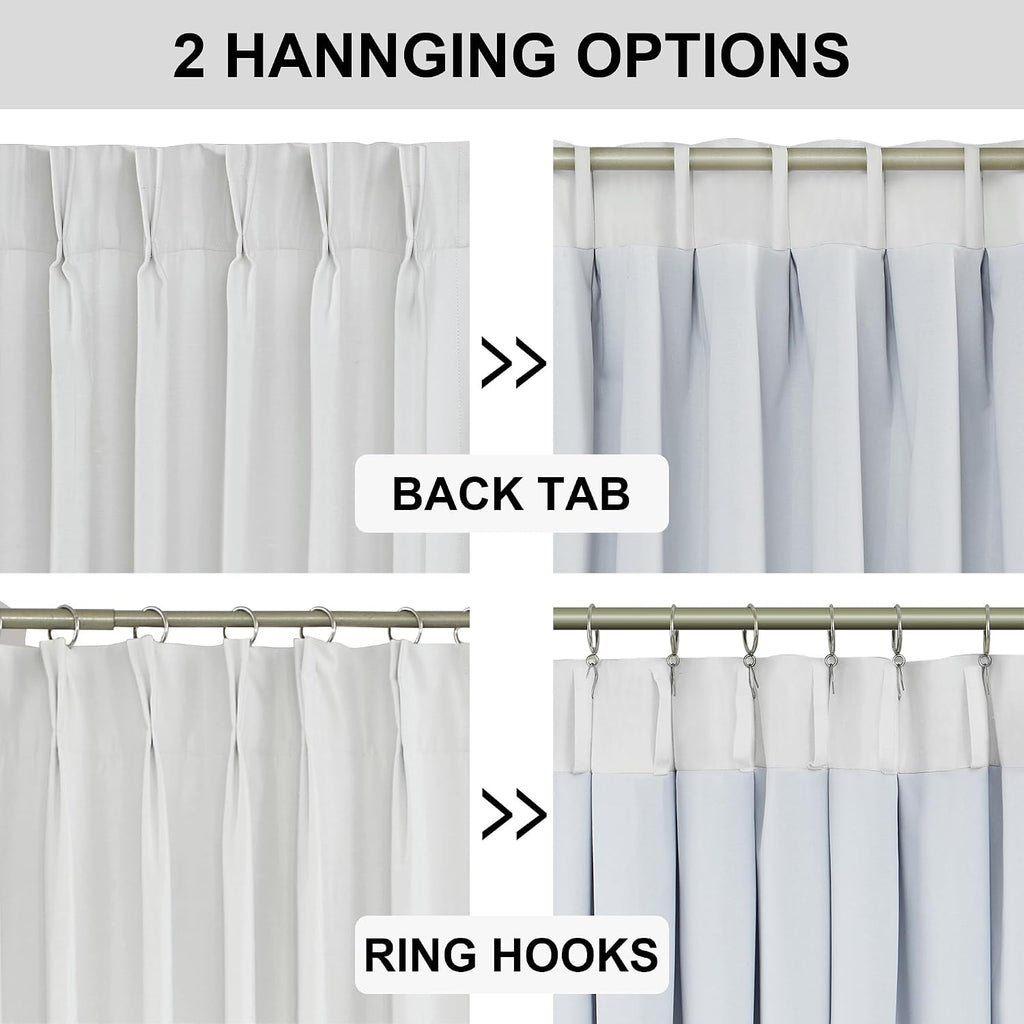 VisionHome Vision Home White Pinch Pleated Full Blackout Curtains 60 inch Wide Thermal Insulated Window Panels 95 inch for Living Room Bedr…