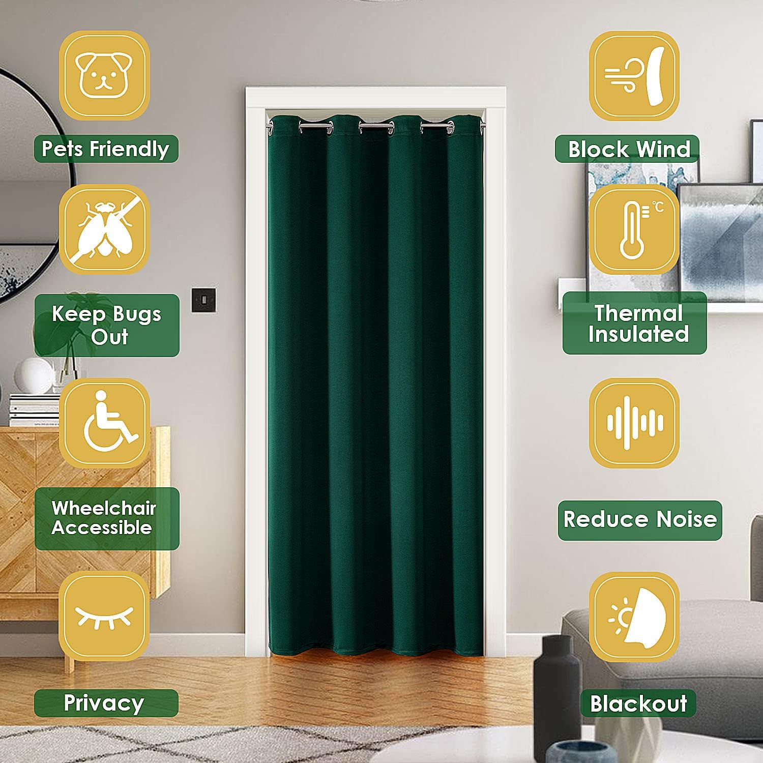 ChrisDowa Blackout Door Curtains for Doorway Privacy, Grommet Closet Curtain for Bedroom Closet Door, Thermal Insulated Doorway Cover Room…