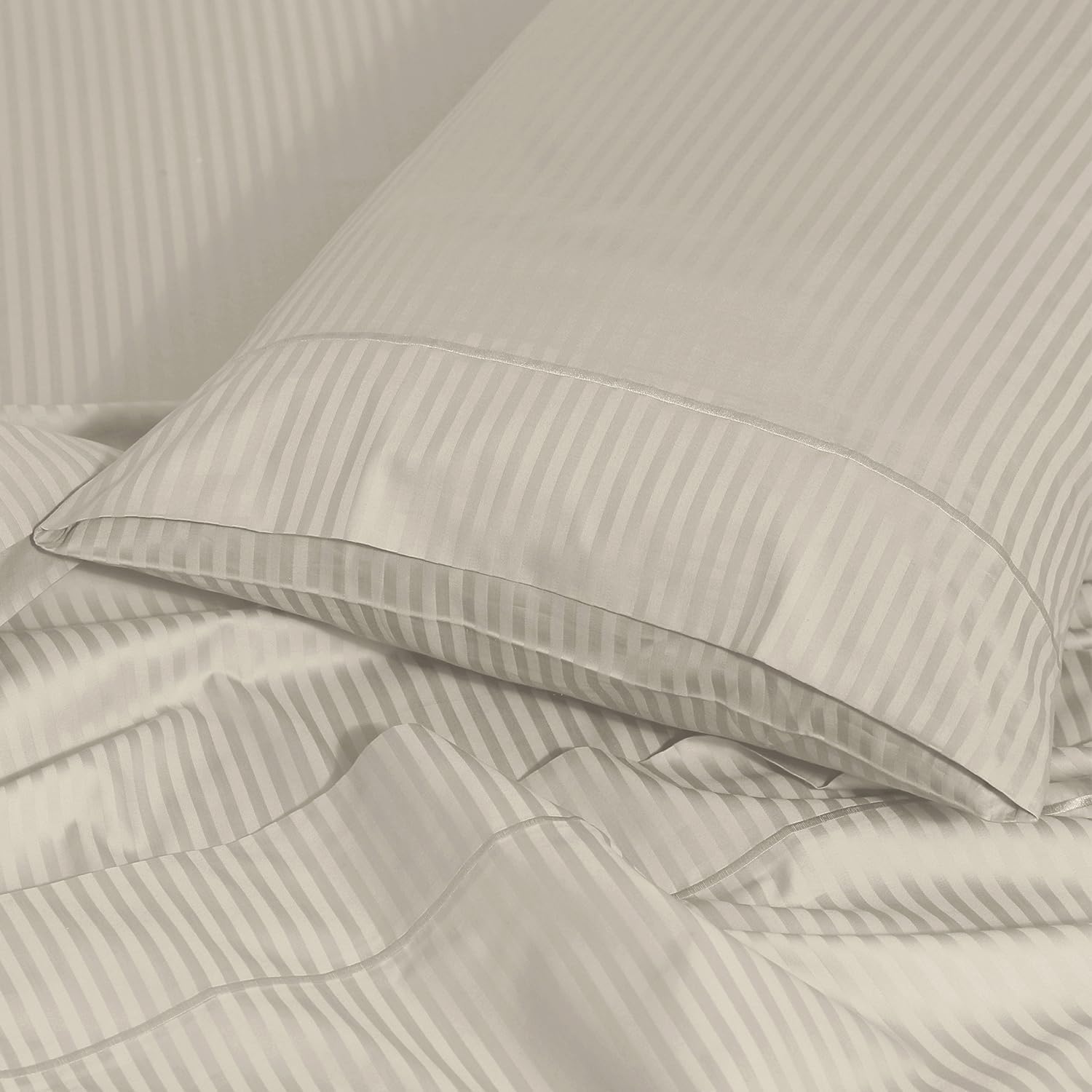 Featherstitchnewyork Feather & Stitch 100% Cotton Standard Pillow Covers Set of 2, 500TC Envelope Closure Pillowcases, Soft Luxury Damask S…
