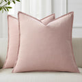 decorUhome Summer Decorative Linen Throw Pillow Covers 20x20 Inch Set of 2 Pink Pillow Covers with Flange Edges Soft Farmhouse Boho Accent…