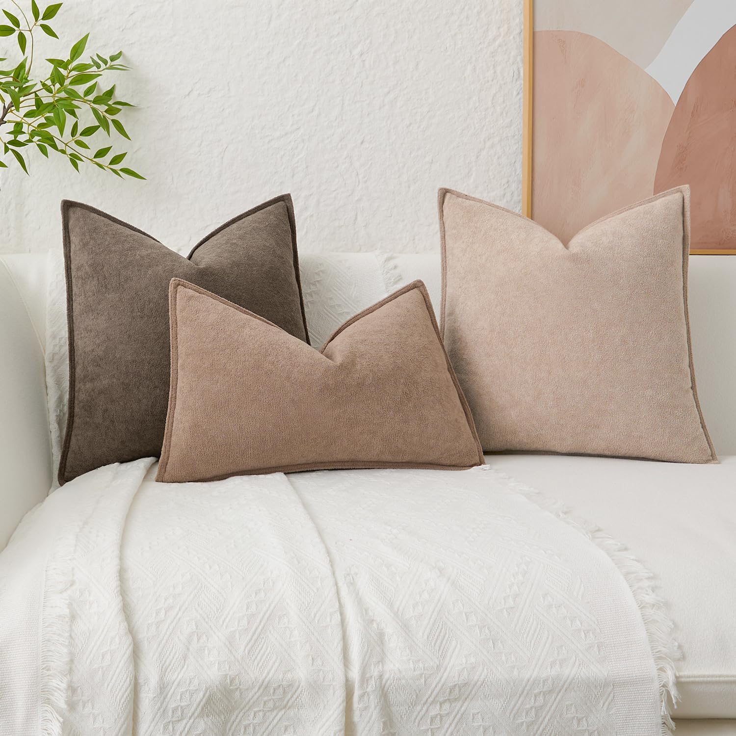 KevinTextile Kevin Textile Waterproof Decorative Pillow Covers Coco Brown 22x22 Inch Pack of 2 Soft Boucle Textured Euro Pillowcases Elegan…