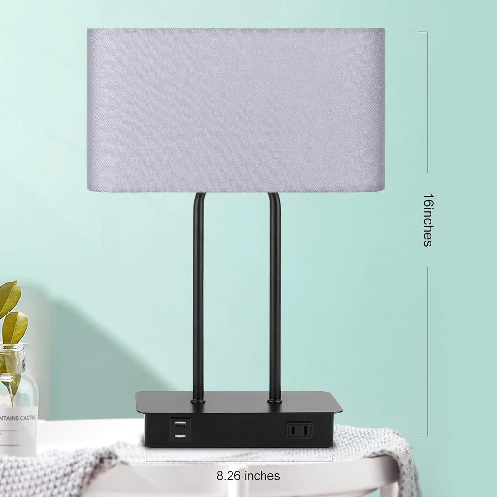 Lakumu Bedside Touch Control Table Lamps with Dual USB Charging Ports 1 AC Outlet, 3 Way Dimmable Modern Nightstand Lamp with Grey Fabric…
