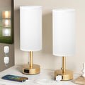 Fenmzee Gold Bedside Table Lamps Set of 2-3 Color Temperatures Pull Chain Lamp with AC Outlet Charging Port, Two Round Night Stand Lamps…
