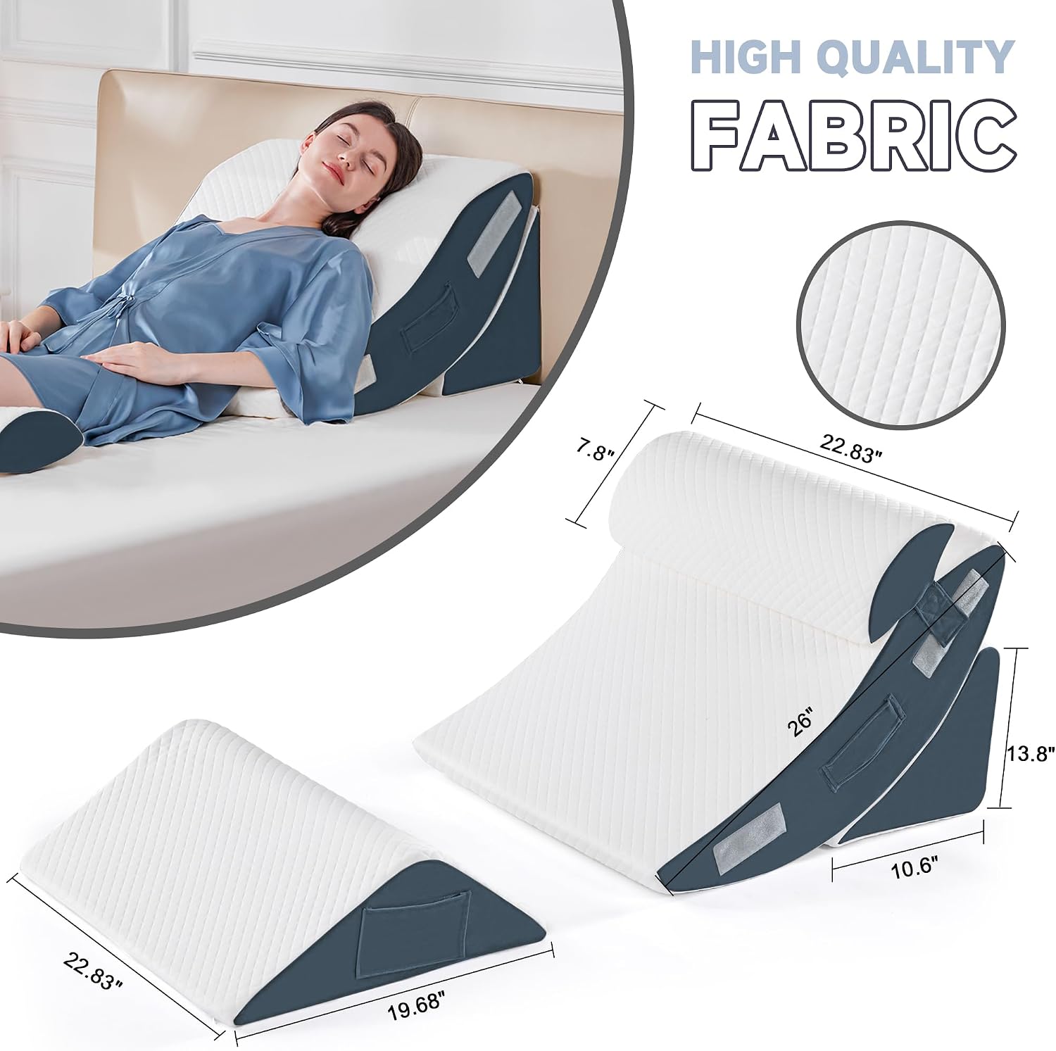 Yojoker 4PCS Orthopedic Bed Wedge Pillow Set for Sleeping, Post Surgery Foam Pillow for Body, Back and Leg, Triangle Adjustable Support Pi…