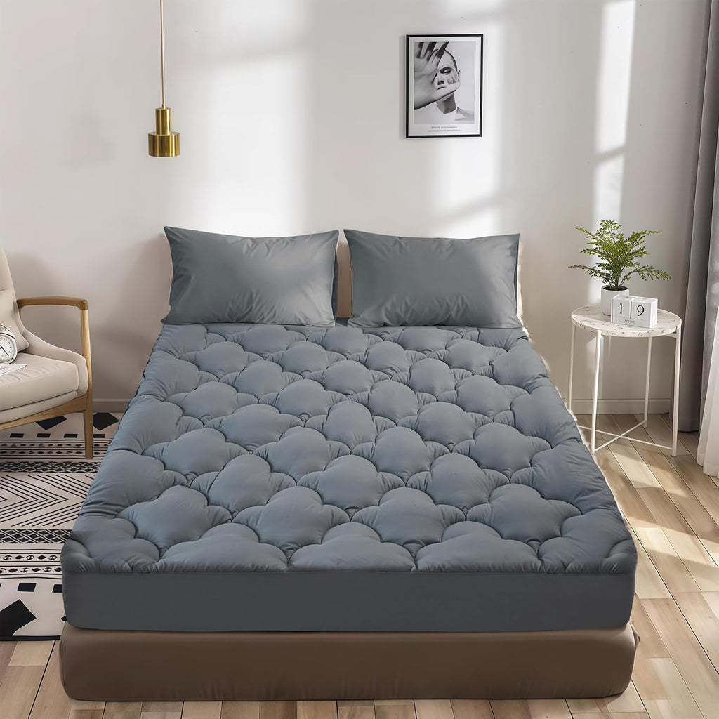 Wqspring Quilted Mattress Pad Pillow Top Mattress Cover Protector Cooling Soft for Breathable Padded Deep Pocket 8-21 Fitted Supportive(Gra…