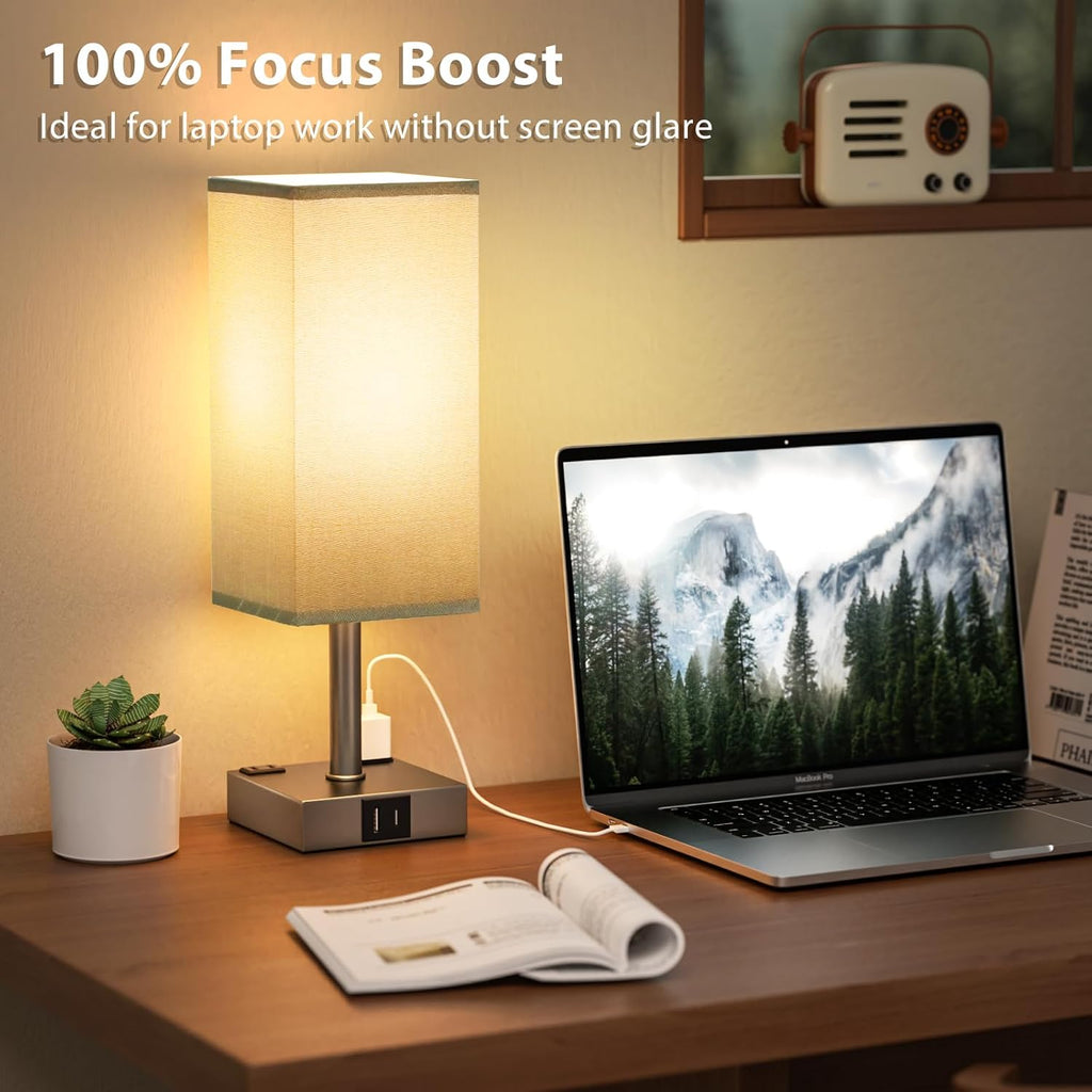 aooshine Dark Grey Touch Lamps Set of 2 - Nightstand Lamp with USB-C + A Charge Ports & AC Outlets, 3-Way Dimmable Bedside Lamp, Small…