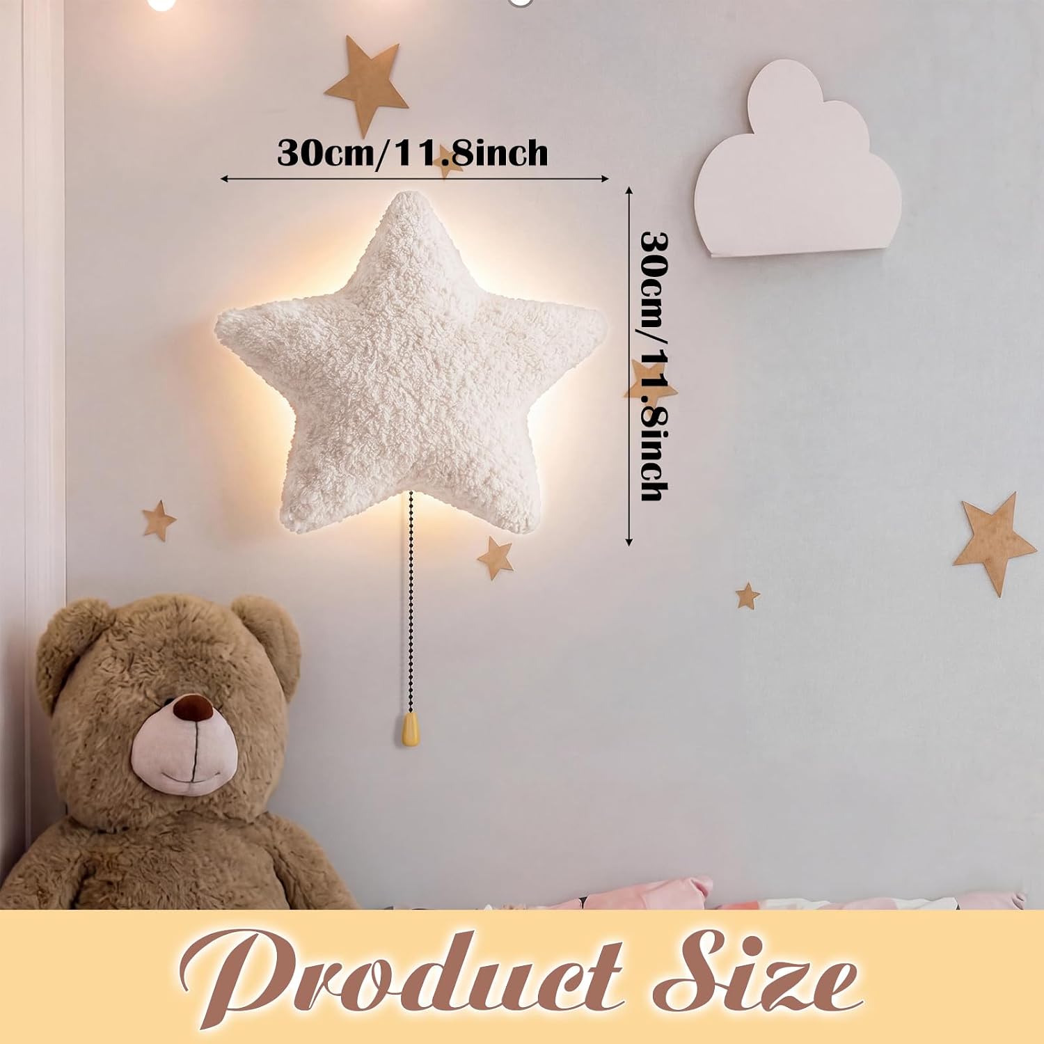 Aurelema Fluffy Star Night Light Wall Lamp Sleeping Nursery Lighting Cute Floating Battery Operated Hanging Lamp for Baby Boys Girls…