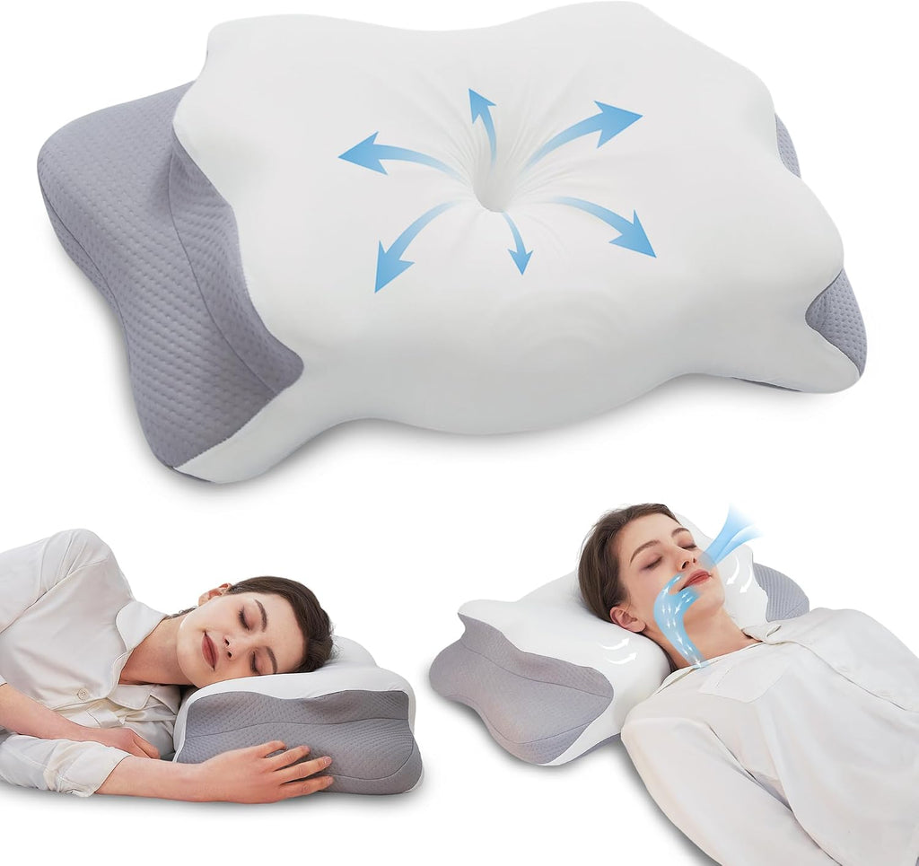 Fluzimir Cervical Pillow for Neck, 5.5"/4.3" Dual Loft Queen Size Memory Foam Pillow for Side, Back Sleepers with Broad Shoulders, Orthope…