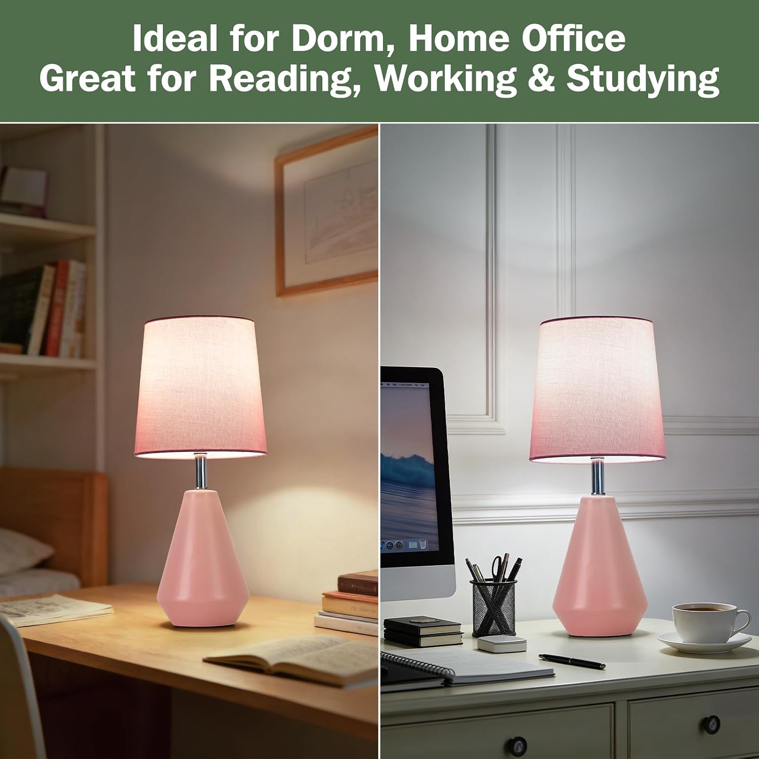 Small Bedside Table Lamp for Bedroom - Reading Desk Lamp with 3 Color Temperatures,15.5" Nightstand Ceramic Lamp with Fabric Shade for…