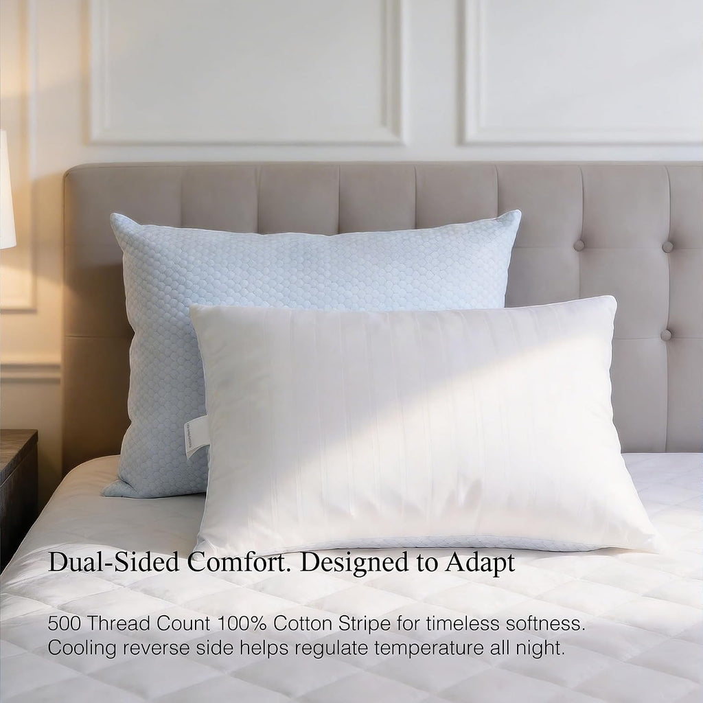 Blue Ridge Home Fashions Luxury Hotel Quality Cooling Pillows Queen Size Set of 2, Soft Medium 500 Thread Count Damask Stripe Embroidered 1…