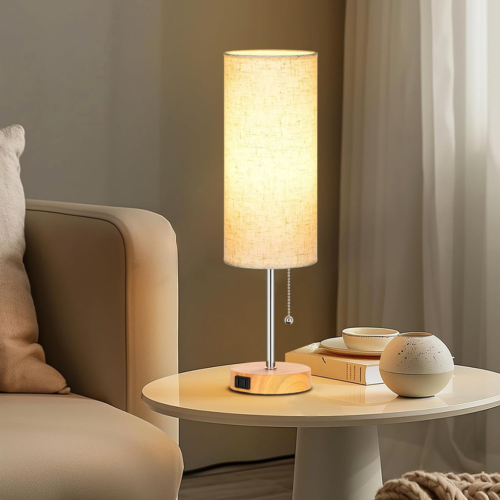Dott Arts 18" Table Lamp for Bedroom, 3-Color Bedside Lamps with Pull Chain, Bedroom Table Lamps for Nightstand, AC Outlet Small Lamp for…