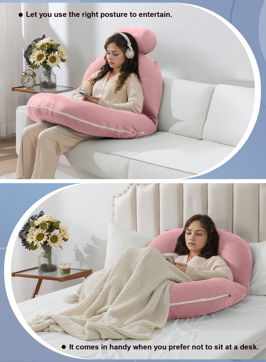 Insen Reading Pillow, Back Pillow for Sitting in Bed for Reading, Nurse & Relax, Reading Pillow for Adults, Moms & Kids, Sit Up Pillow for…