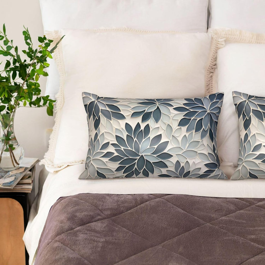 Satin Pillowcase for Hair and Skin Abstract Modern Blue-Gray Floral Super Soft and Cooling Similar to Silk Pillow Case 1 Pack with Hidden…