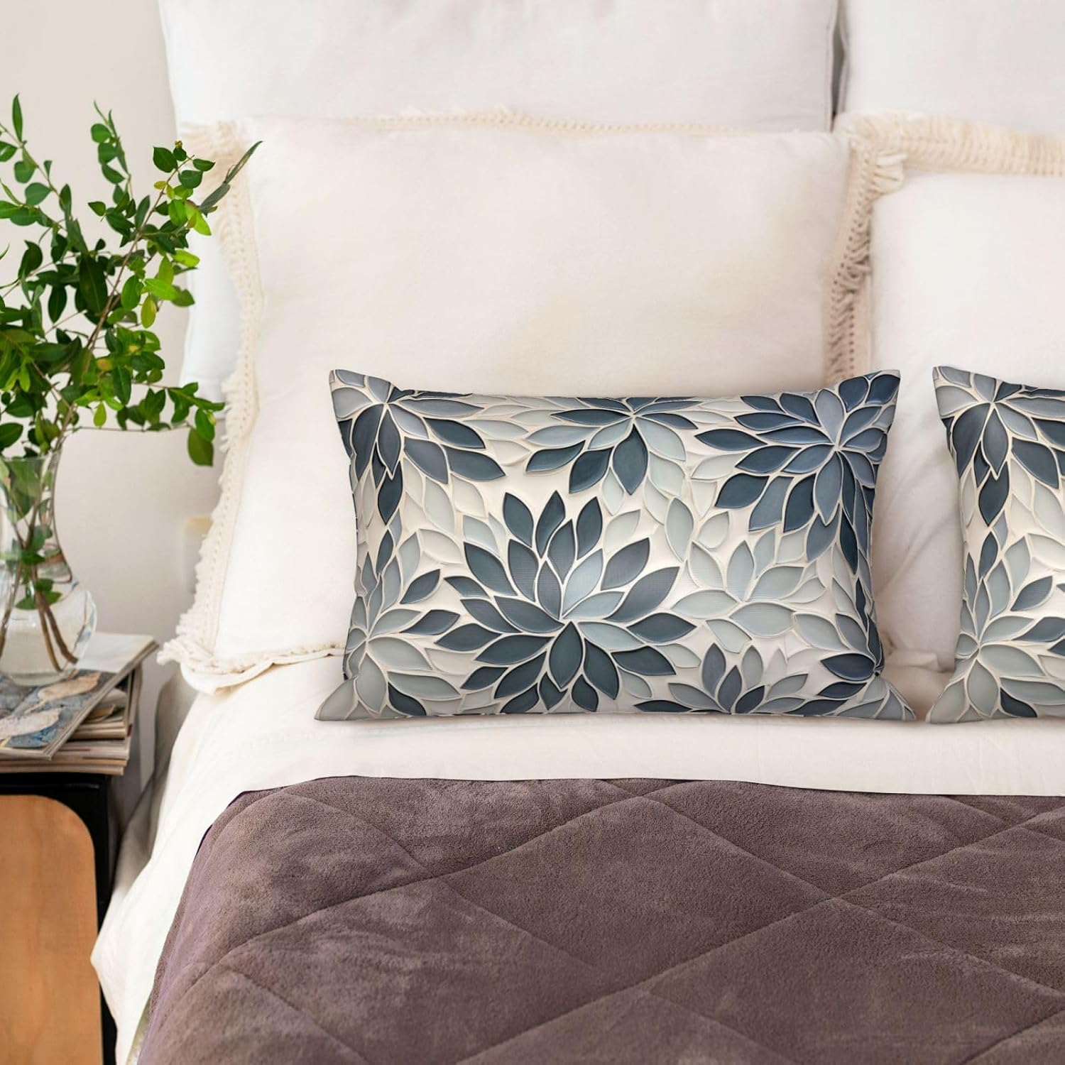 Satin Pillowcase for Hair and Skin Abstract Modern Blue-Gray Floral Super Soft and Cooling Similar to Silk Pillow Case 1 Pack with Hidden…