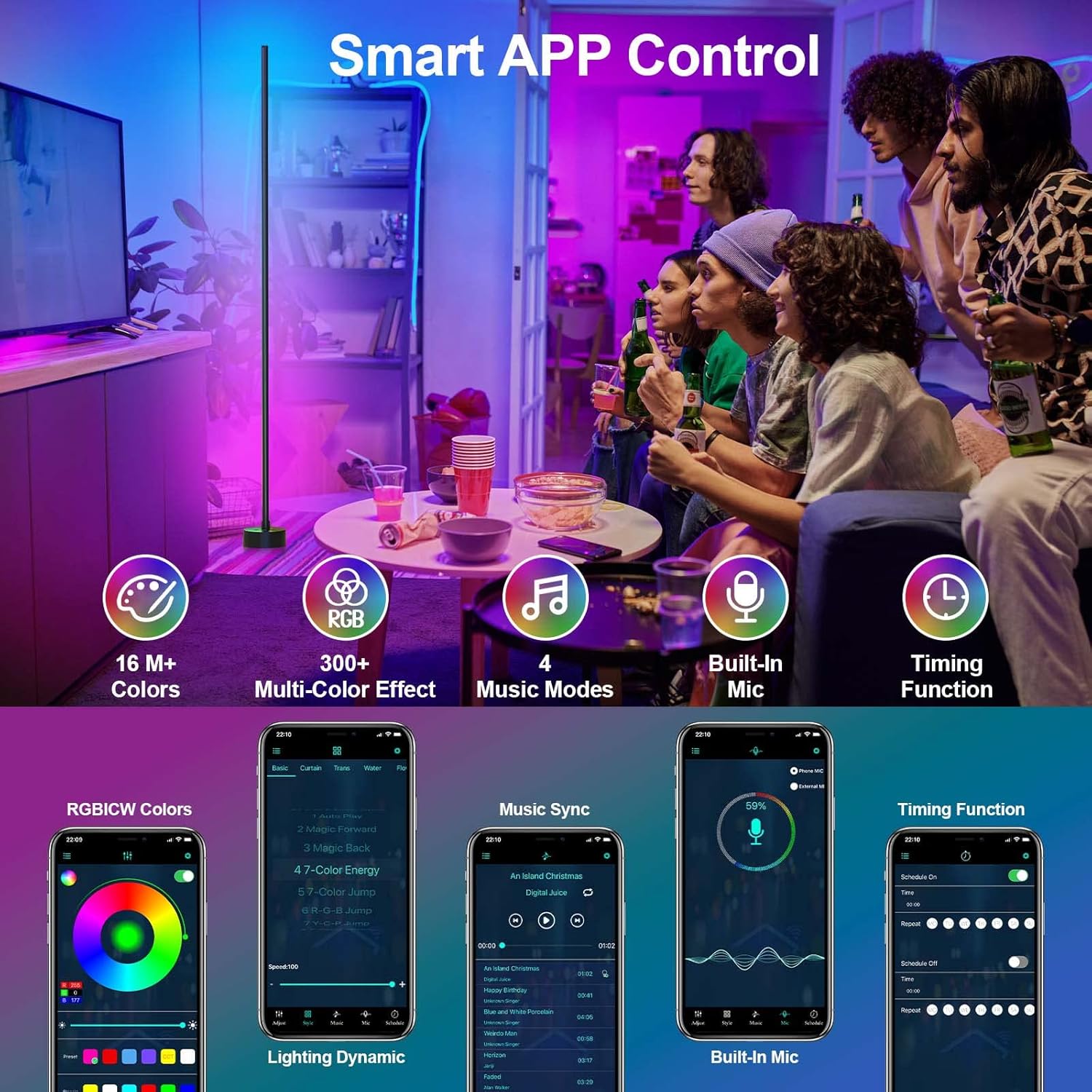 Miortior Corner Floor Lamp, 2 Pack LED Corner Lamp with App/Remote/Button Control, Smart RGB Floor Lamp with 16 Million DIY Colors & 68+…