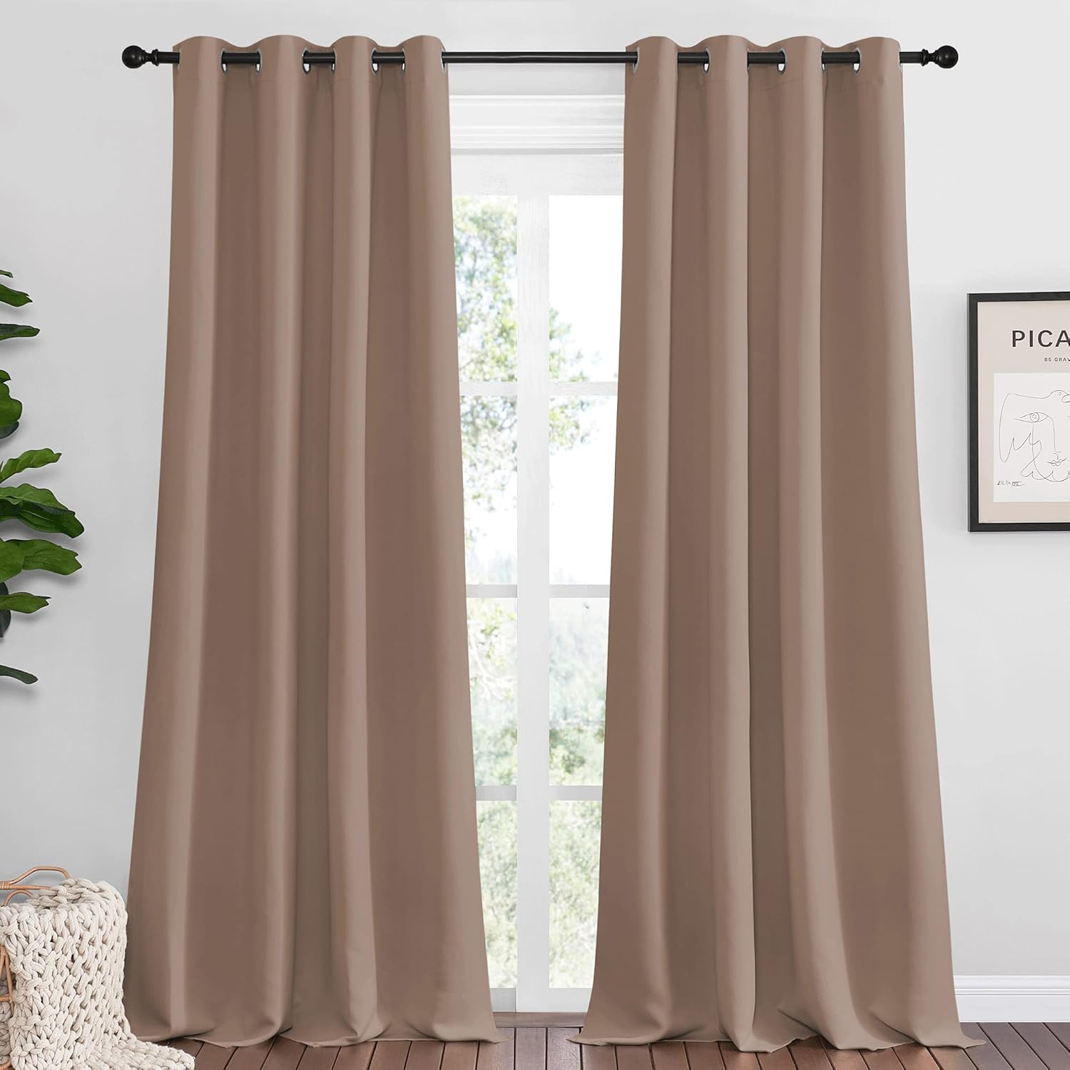 Nicetown Bedroom Blackout Curtains and Drapes, Set of 2, 55 by 108 Inch, Cappuccino, Window Treatment Thermal Insulated Solid Grommet Black…