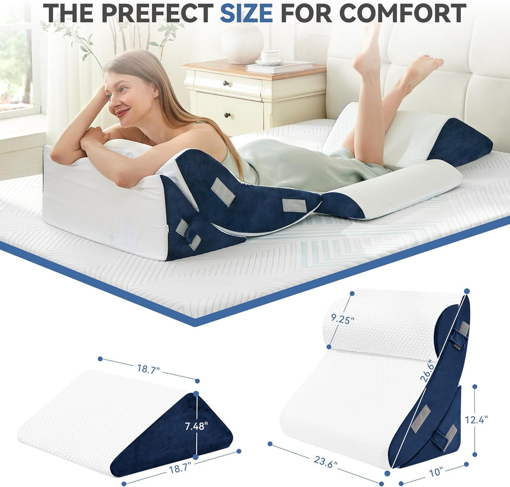 Bdeus 4PCS Bed Wedge Pillow Post Surgery, Orthopedic Sleeping Wedge Pillow Set for Back, Neck and Leg, Acid Reflux, GERD, Memory Foam Supp…