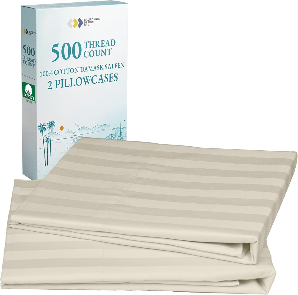 CALIFORNIA DESIGN DEN Soft & Silky 500 Thread Count 100% Cotton Sateen, Cool & Smooth with A Classic Opening, Set of 2 King Pillow Cases…
