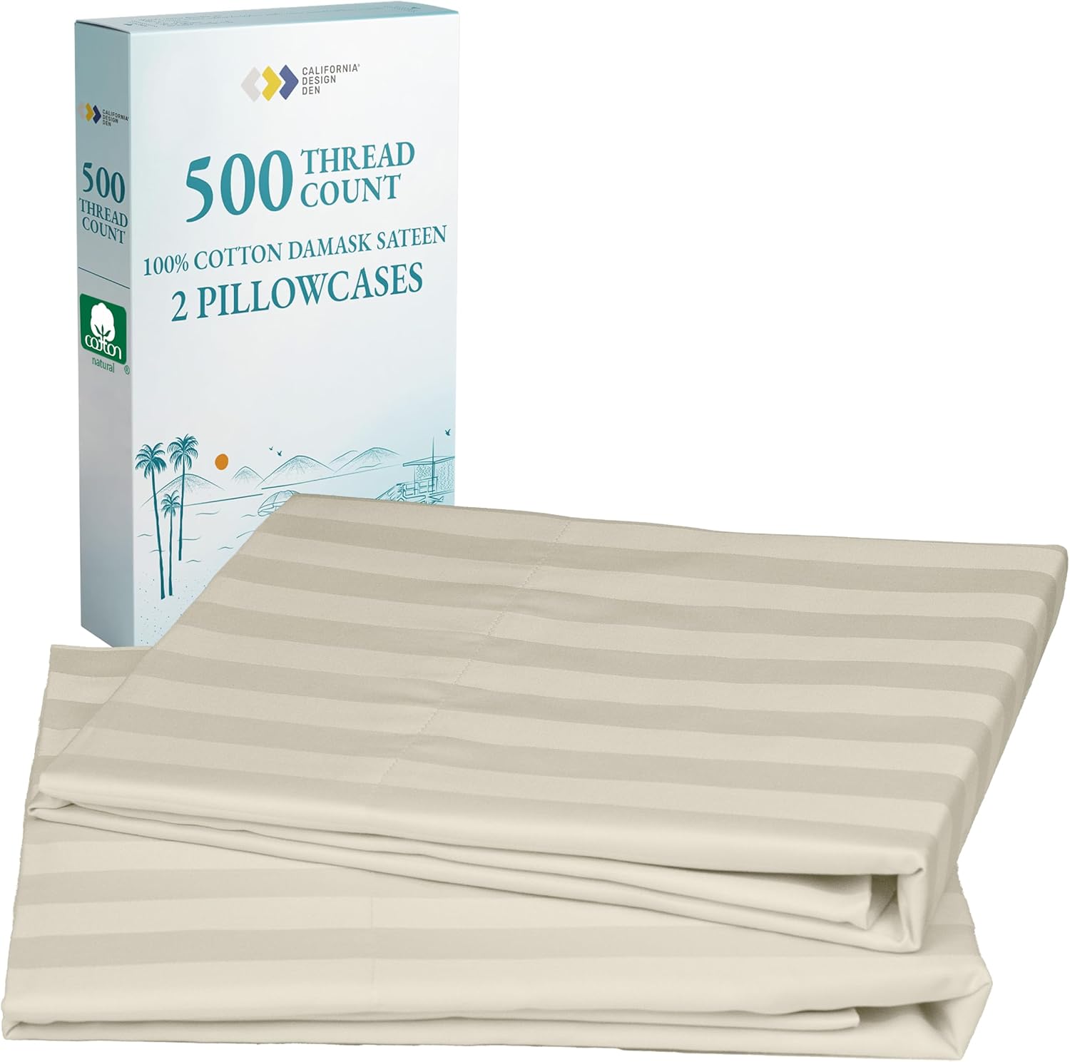 CALIFORNIA DESIGN DEN Soft & Silky 500 Thread Count 100% Cotton Sateen, Cool & Smooth with A Classic Opening, Set of 2 King Pillow Cases…