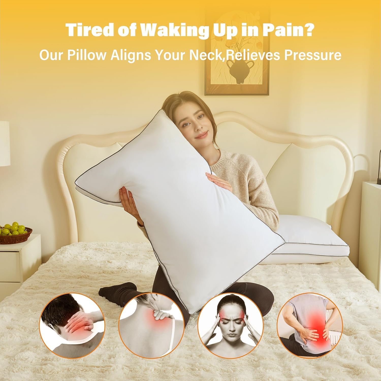 InspireCrafter Goose Down Pillows for Neck Pain - Perfect Balance of Softness and Support, Relief for Side and Back Sleepers, Hotel Down Pil…