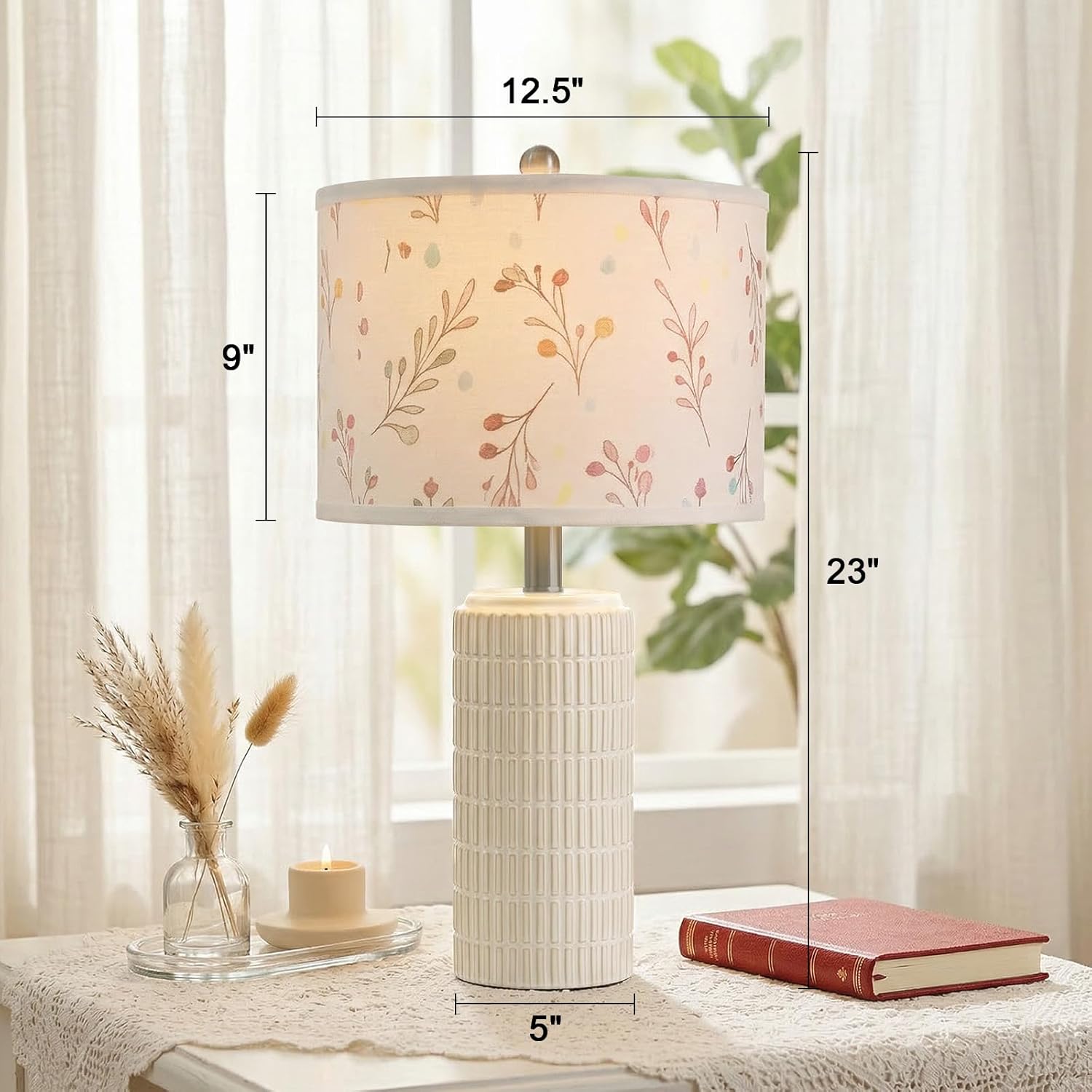 PoKat 23'' Table Lamp with Flower Lampshade for Night Stands, Birthday Gifts for Women Mom, House Warming Gifts New Home Decor, Ceramic…
