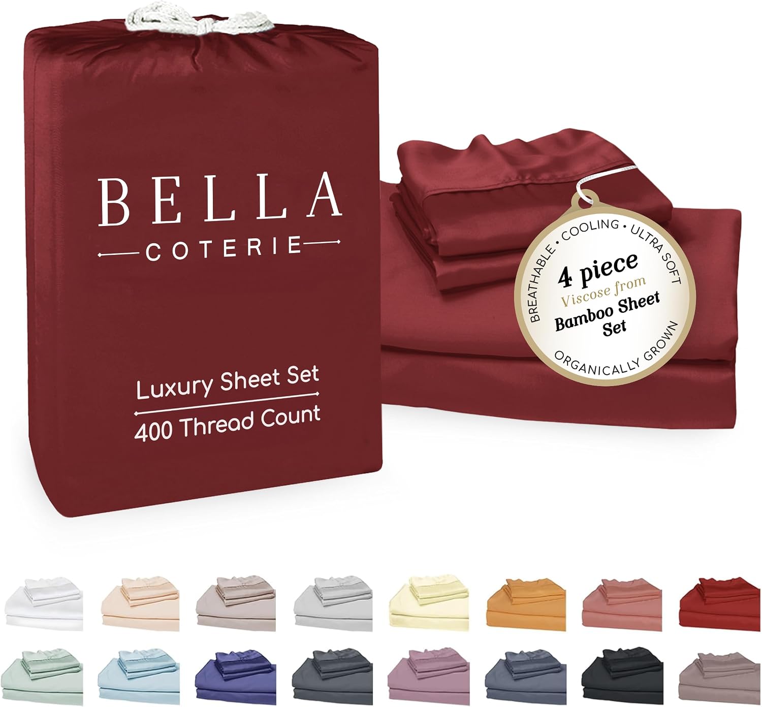 Bella Coterie Luxury Bamboo Viscose Cal King Size Sheet Set | 100% Organically Grown | Ultra Soft | Cooling for Hot Sleepers | 18" Deep…