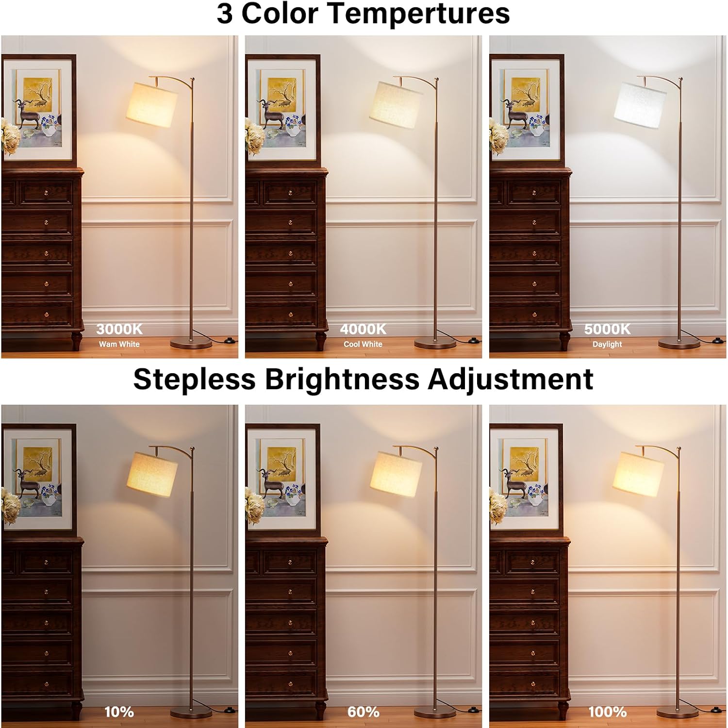 Ambimall 60" Floor Lamp with Remote Control and Stepless Dimmable Bulb, Colors Temperature & Brightness Adjustable, Modern Floor Lamps…