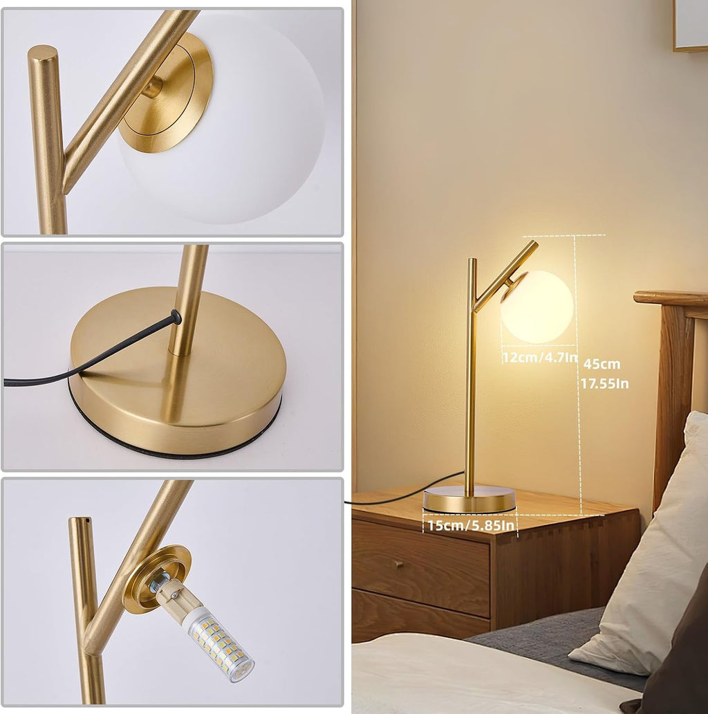 KardleenFocusOnIndoorLight Gold Table Lamp, White Glass Globe lamp Mid Century Modern Bedside lamp Soft Glow Bedside Nightstand Light for B…