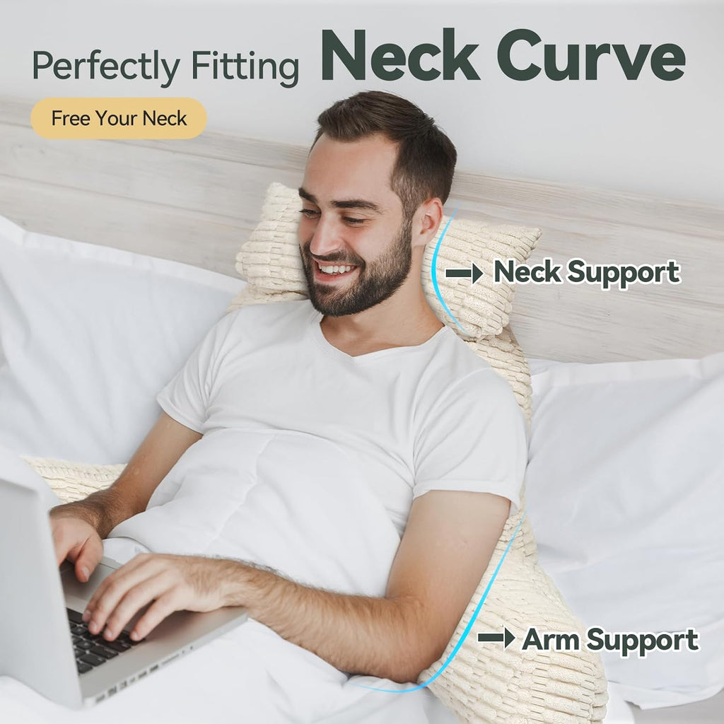 Luisof 24" Large Reading Pillow with Detachable Neck Roll for Sitting in Bed Adult, Back Pillow with Blanket for Couch Bed Rest, Reading, W…