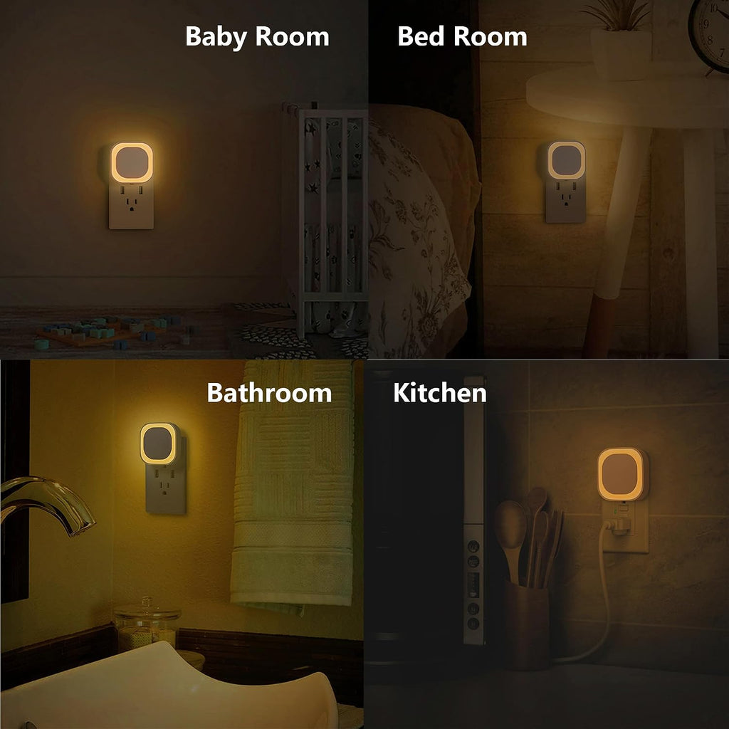 YUNLEX 2 Pack Plug in Dimmable Night Light, Auto Dusk to Dawn Sensor, Soft Golden Yellow Light for Bathroom, Hallway, Stairs, Kitchen…
