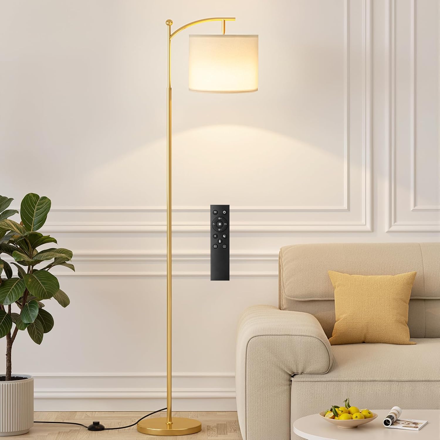 Ambimall 60" Gold Floor Lamp with Remote Control and Stepless Dimmable Bulb, Colors Temperature & Brightness Adjustable, Modern Floor…