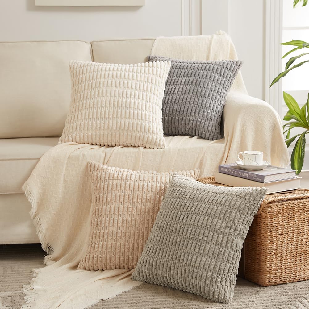 Fancy Homi 4 Packs Decorative Throw Pillow Covers for Living Room Couch Bed, Modern Farmhouse Boho Home Décor Accent Cushion Case, 20" x…
