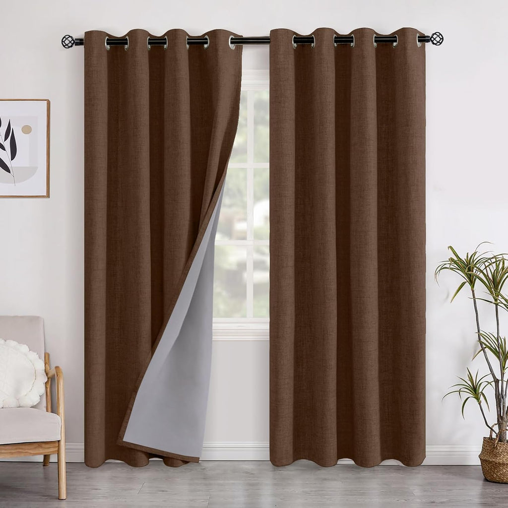 YoungsTex Brown Linen Blackout Curtains 84 Inches Long for Living Room, Dark Chocolate Thermal Insulated Drapes with Grommet Room Darkening…