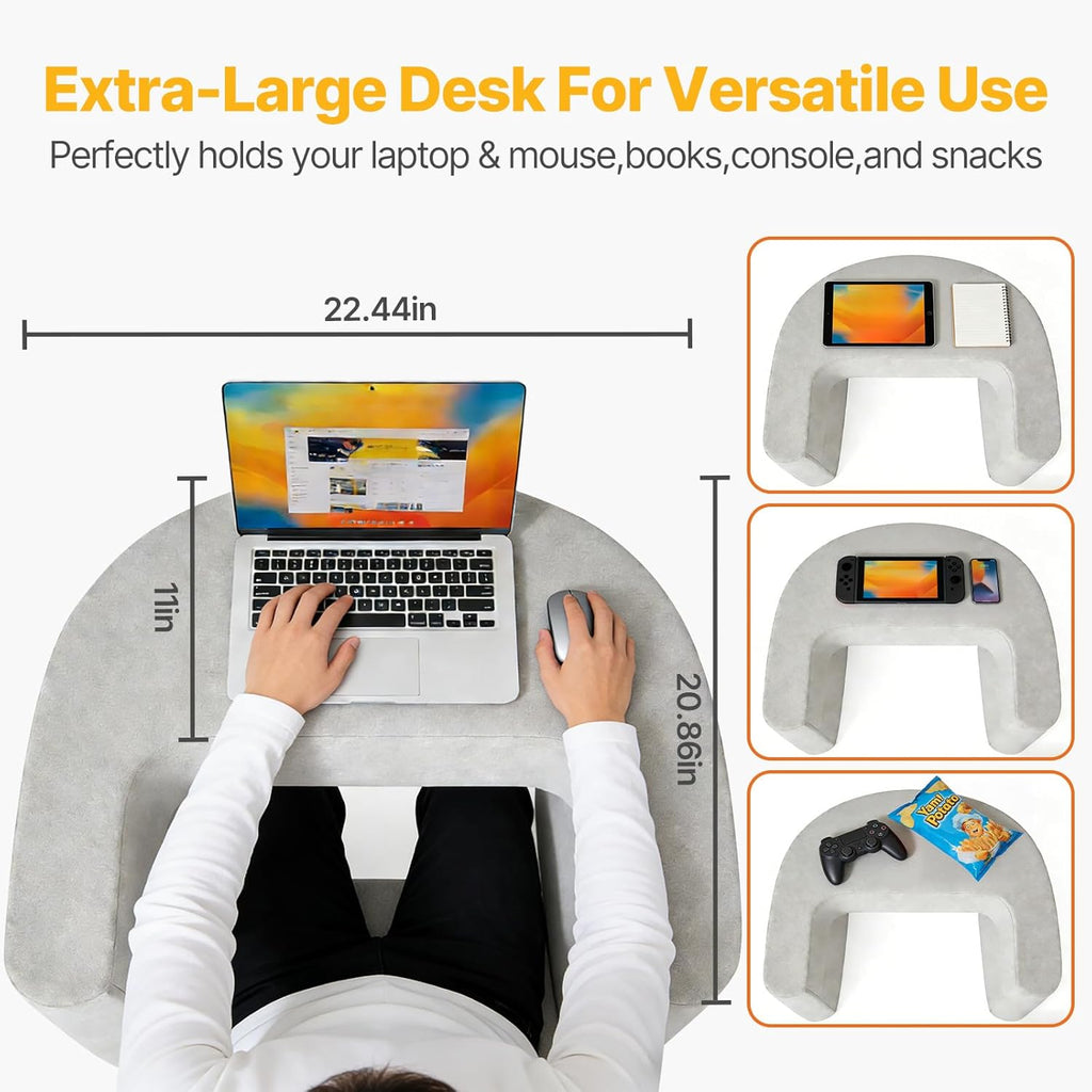 Sweetcrispy Ergonomic Reading Pillow Lap Desk with Storage Pockets & Supportive Arm Rests, Arc-Shaped Design for Gaming, Reading & Working…