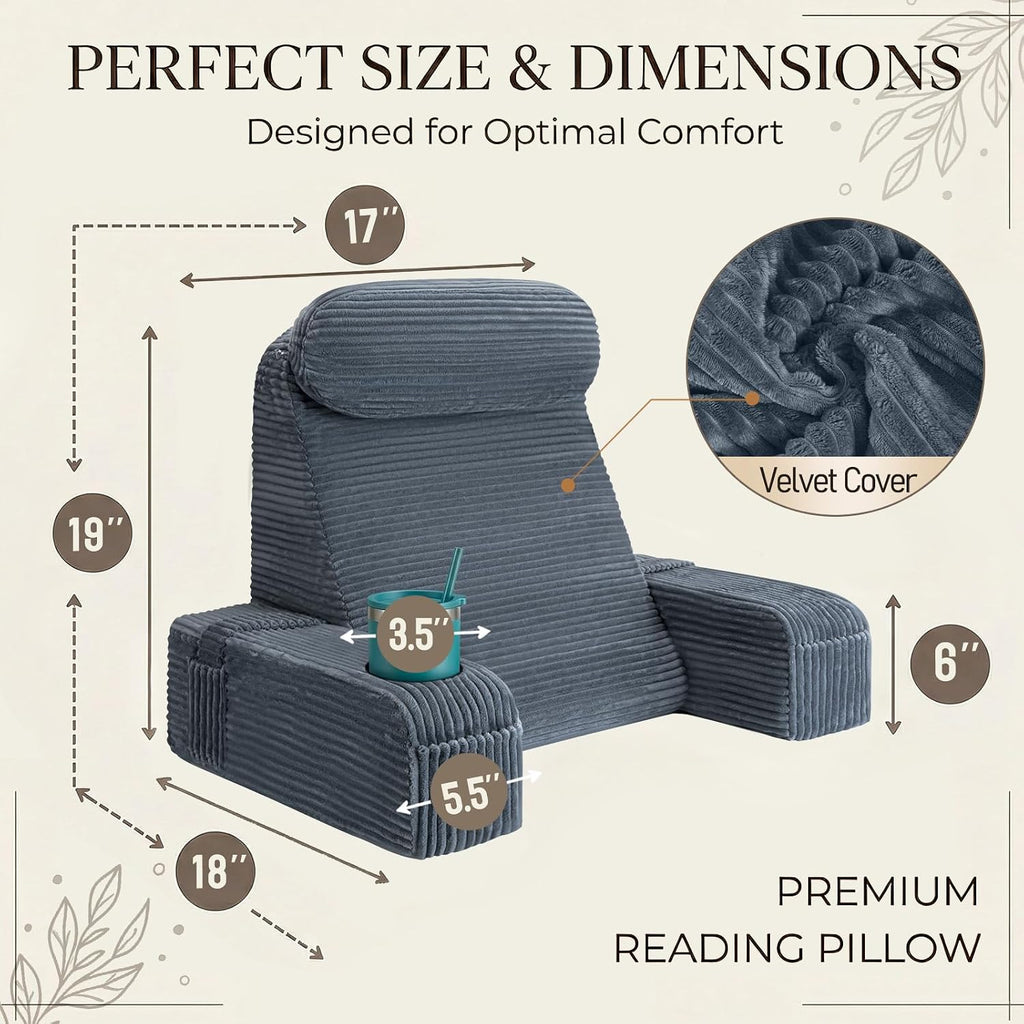 Asawesling Reading Pillow for Adults, Back Pillow for Bed Sitting Up, Backrest Pillow for Sitting in Bed, Detachable Arms with Built-in Cup…