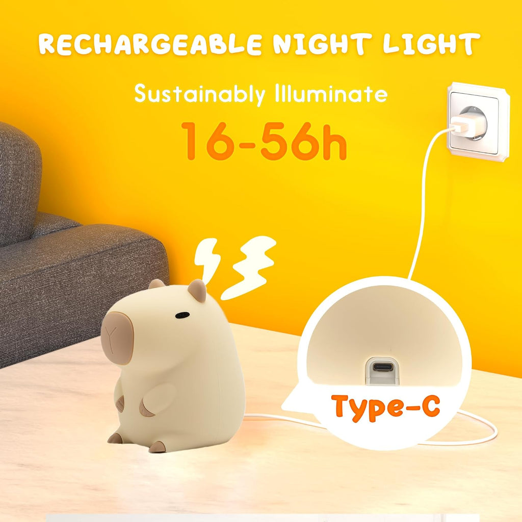 UNEEDE Cute Capybara Night Light, Novelty Animal Silicone Nursery Night Light Rechargeable Table Bedside Lamp with Touch Sensor for…
