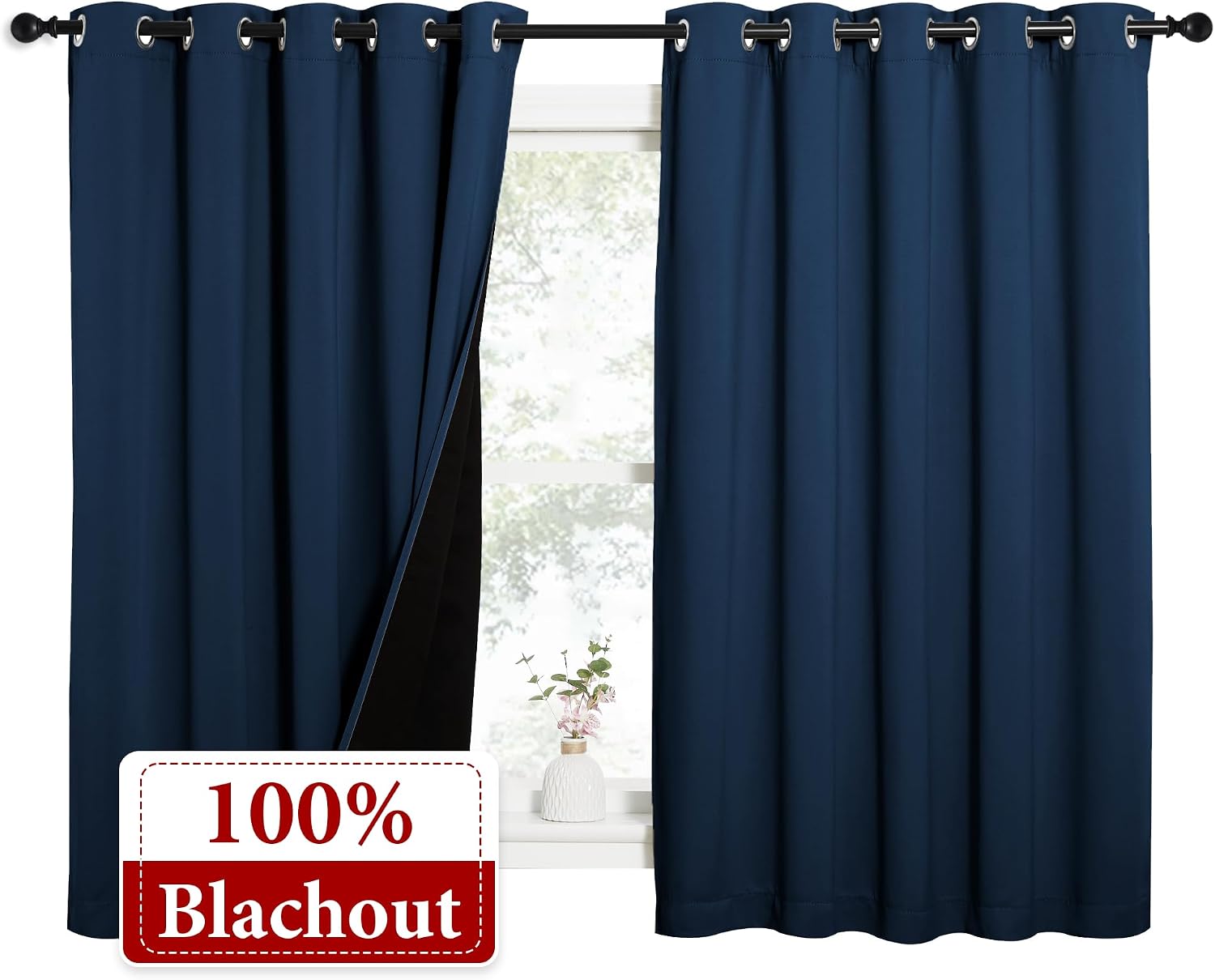 Nicetown 100% Blackout Curtains with Black Liners, Thermal Insulated Full Blackout 2-Layer Lined Drapes, Energy Efficiency Window Draperies…