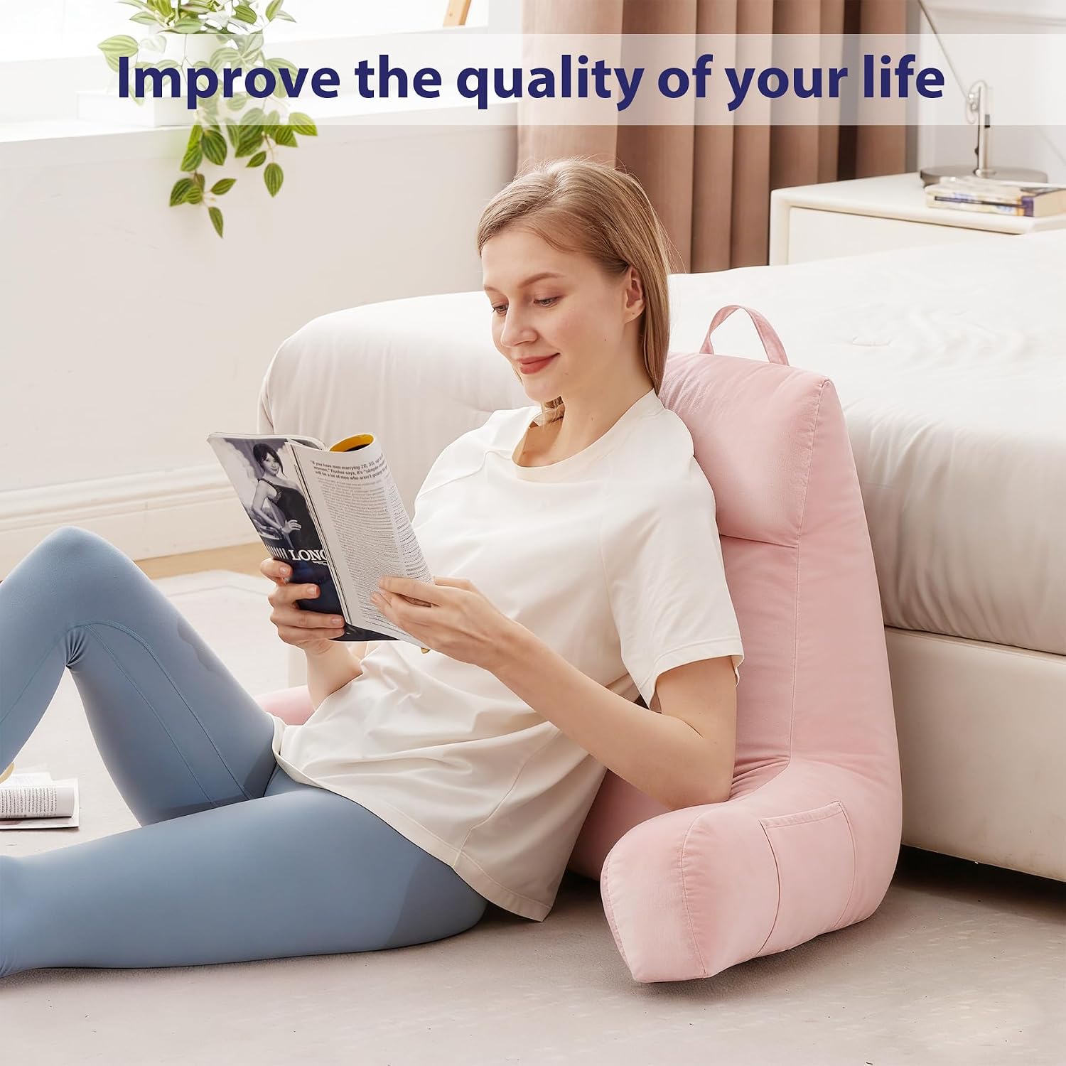 Ipynbap Back Pillow for Bed Sitting up, Reading Pillow for Sitting in Bed Adult, Back Support Pillow, Memory Foam Sit up Lounge Backrest Pi…