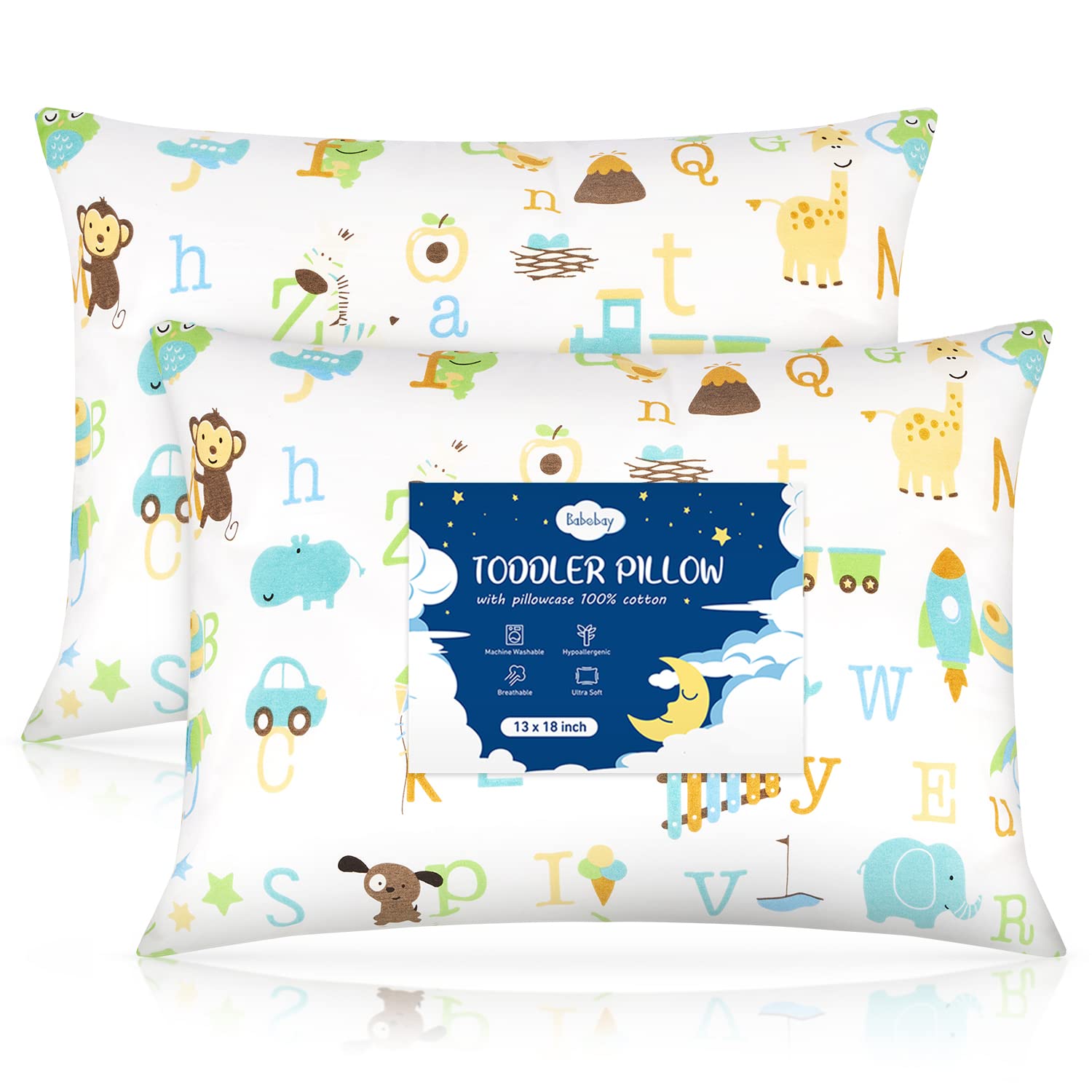 Babebay Toddler Pillow,13 x 18 Kid Pillows for Sleeping, Machine Washable Kids Pillow with Soft Cotton Pillowcase, Perfect for Travel, Todd…