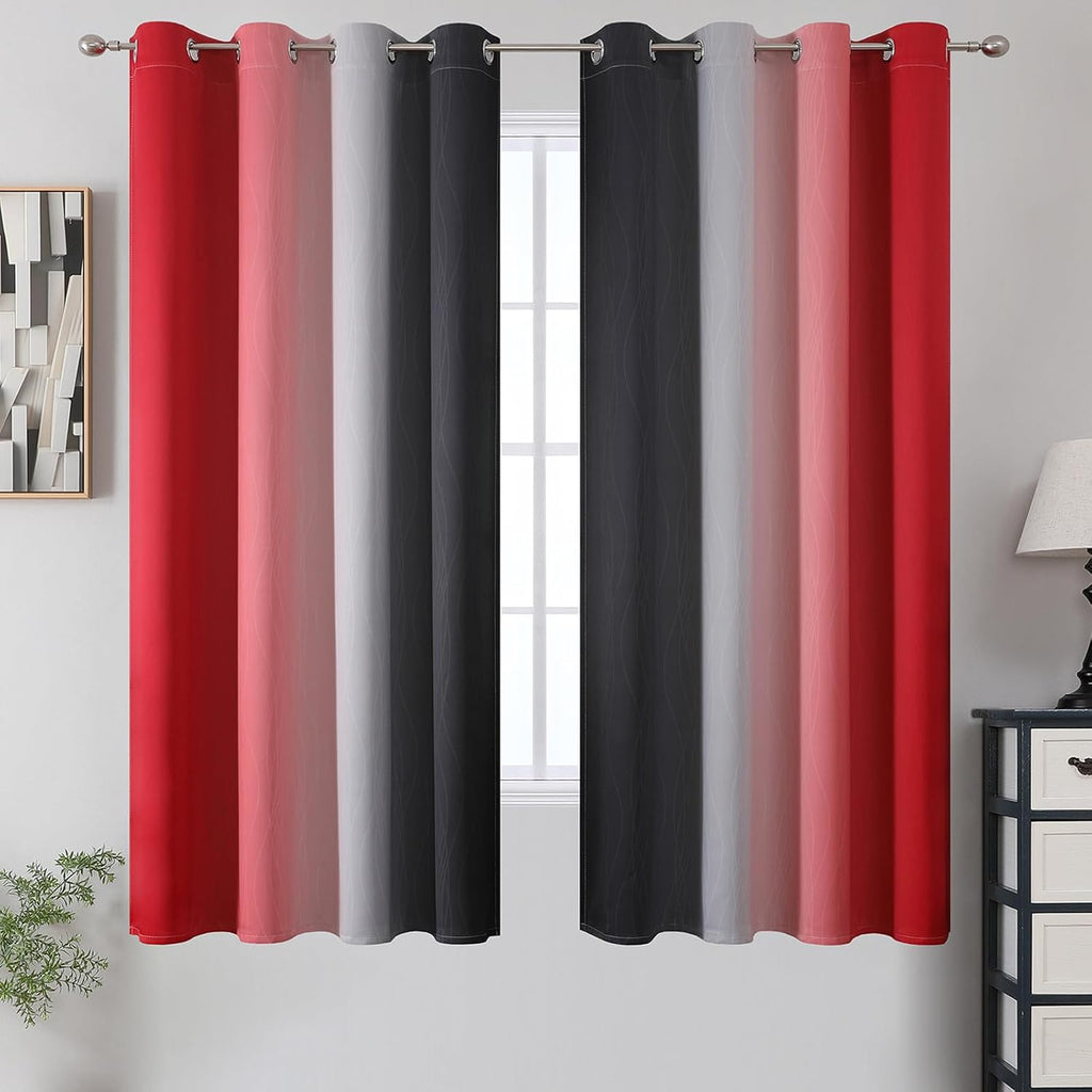 Estelartextiler Estelar Textiler Ombre Red and Black Curtains 63 Inch Length 2 Panels, 100% Blackout Curtains for Living Room, Grommet Ther…