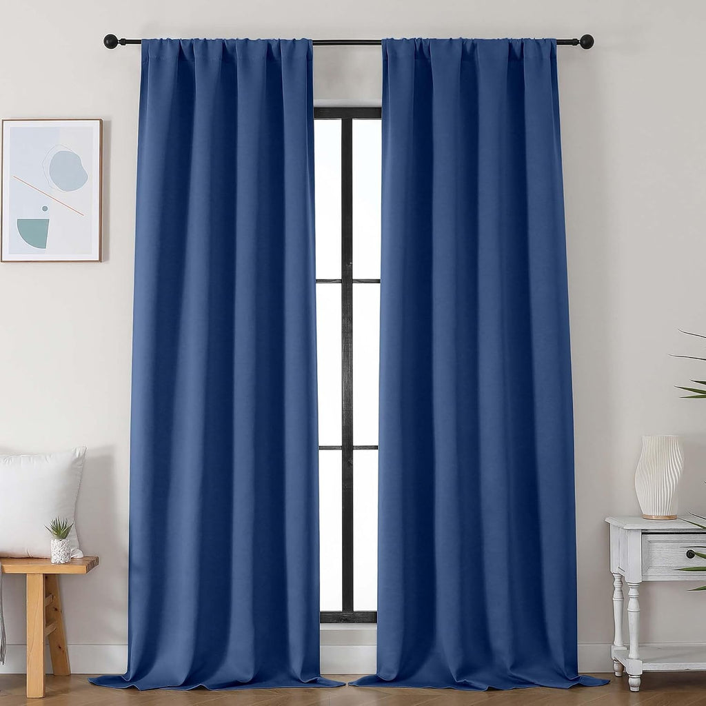Simplebrand Ava Royal Blue Blackout Curtains for Bedroom 96 Inches Long 2 Panels, Solid Thermal Insulated, Energy Saving Nursery Window Tre…