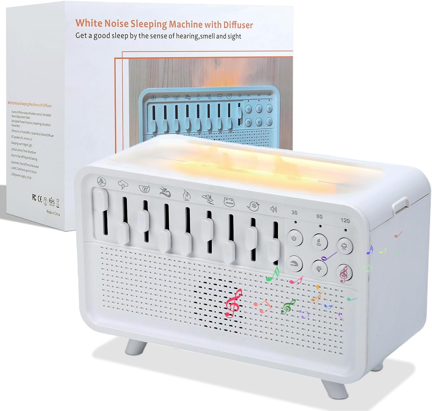 White Noise Night Light Humidifier, 3-in-1 White Noise Sound Machine Humidifier with 8 Ambient Sounds, Diffuser Sound Box Powered by USB…