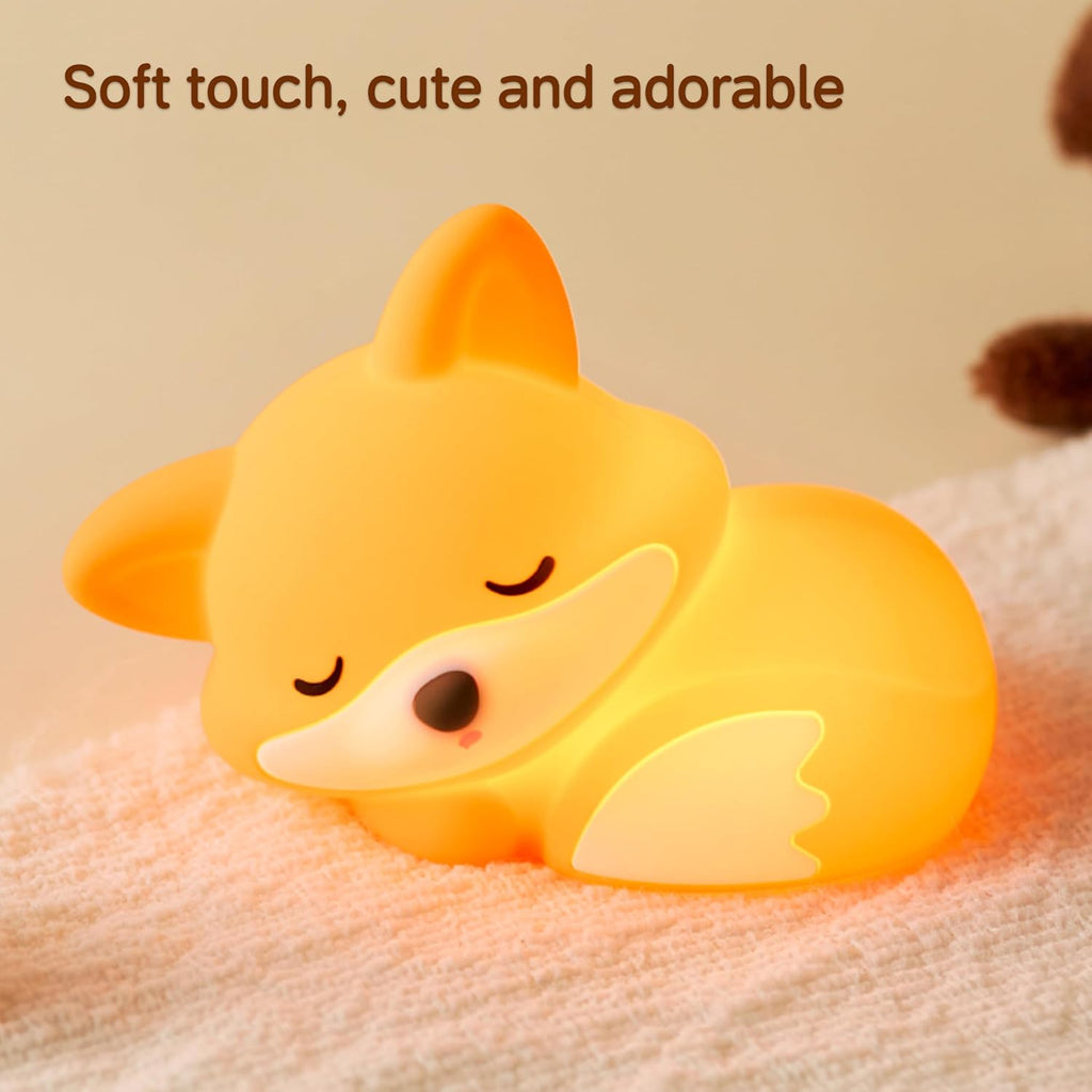 Led Cute Fox Night Light, 2 Levels Dimmable Timer Nursery Nightlight for Kids, Rechargeable Touch Bedside Lamp, Used for Camping Party…