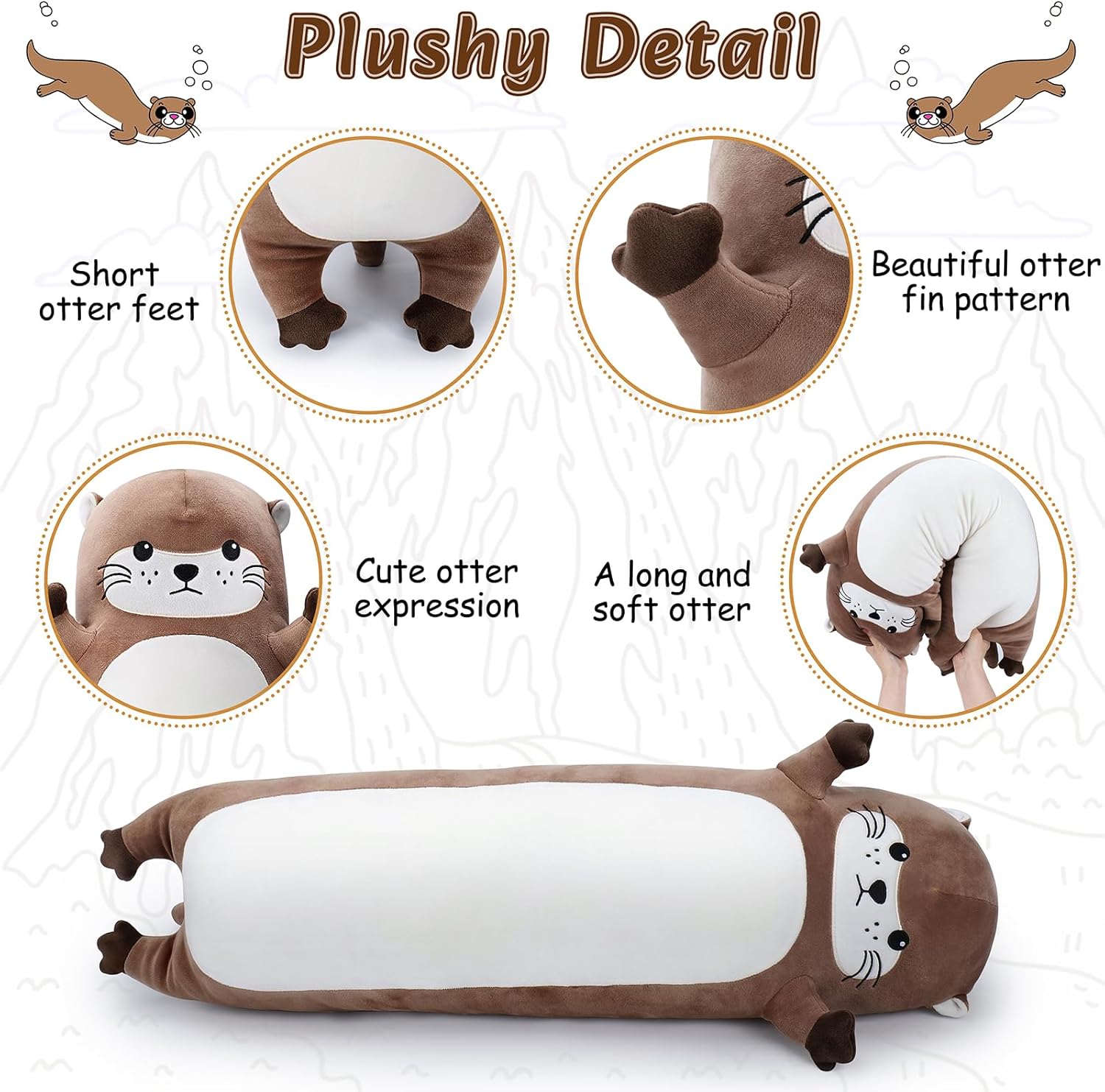 Large Otter Stuffed Animal,33.5” Long Otter Plush, Cute Plushies Animal Body Pillow, Kawaii Big Plush Toys Animals Gifts, Animals Sleeping…