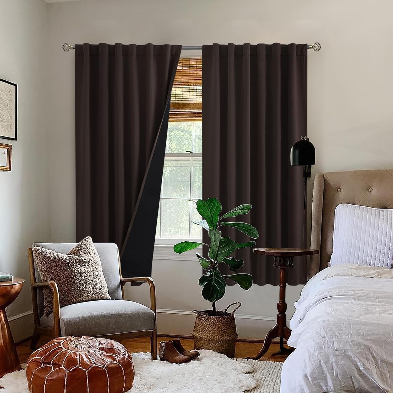 BGment 100% Room Darkening Thermal Insulated Blackout Curtains 63 Inches Long with Liner, Double Layer Noise Cancelling Rod Pocket and…