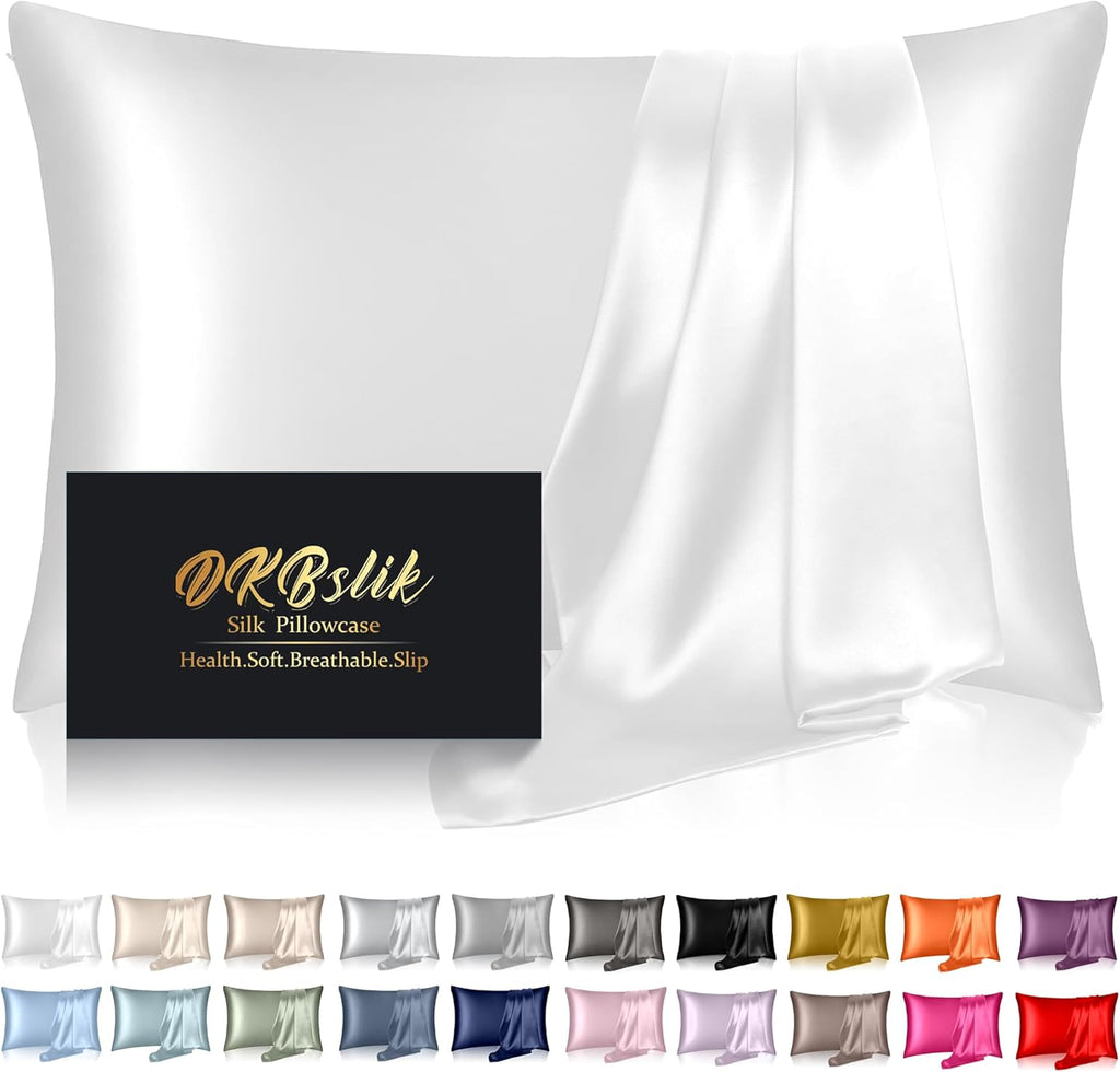 Home Silk Pillowcase for Hair and Skin, Mulberry Silk Pillow Cases Queen Size, Anti Acne Cooling Beauty Sleep Both Sides Natural Silk Satin…