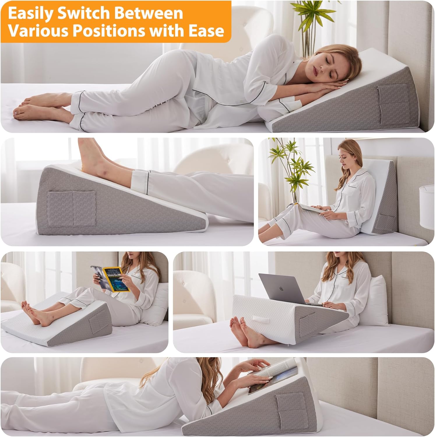 Ruqmuis Wedge Pillow for Sleeping, 12" Bed Wedge Pillow for Headboard, Triangle Incline Wedges for Acid Reflux, Pillows Wedge for Back, El…