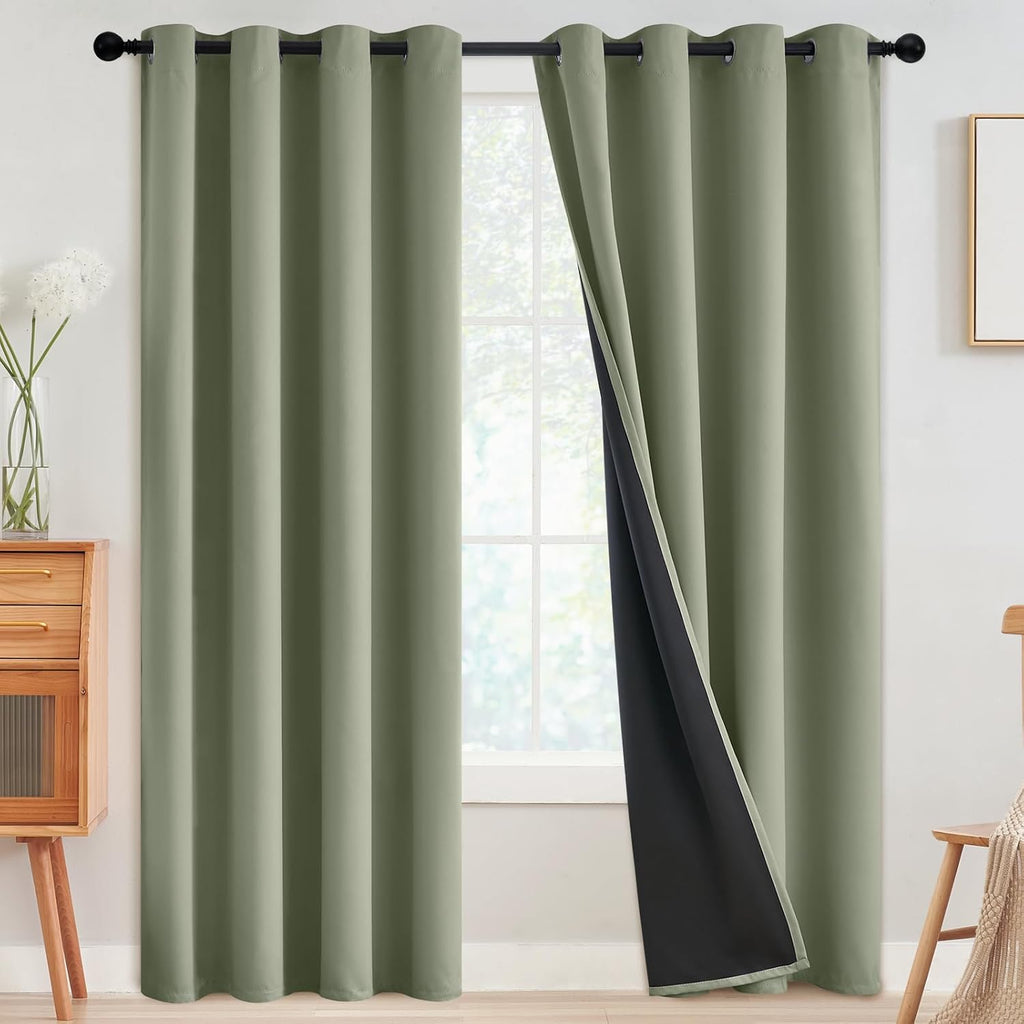 SimpleHome 100% Blackout Curtains for Bedroom, Thermal Insulated Light Sage Grommet Window Drapes Room Darkening Curtains for Living Room wi…