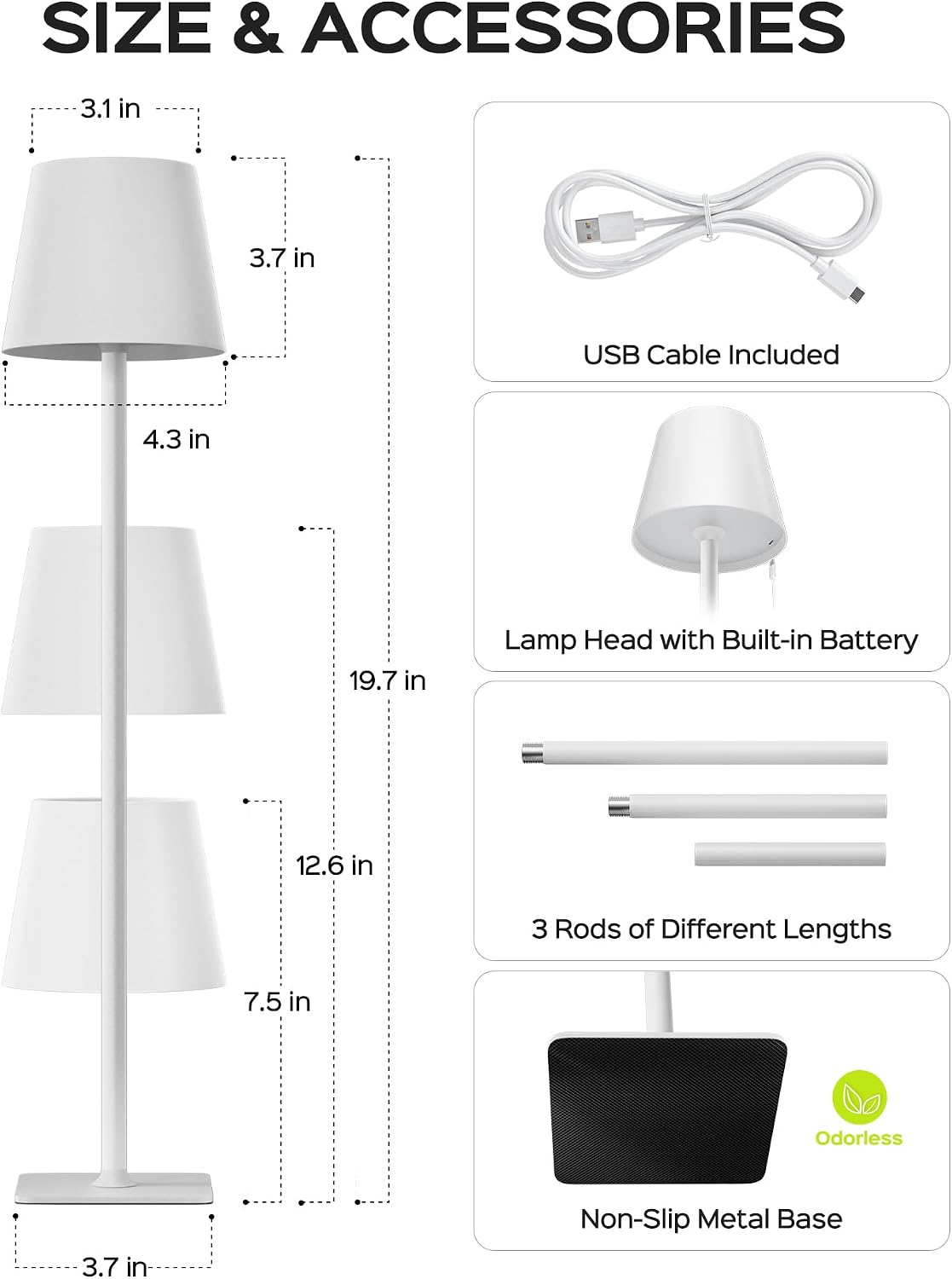 JACKYLED Cordless Lamp DIY Height, 3 Color Stepless Dimming, 5000mAh Battery Operated Lamp Portable Rechargeable for Bedroom Dinning…